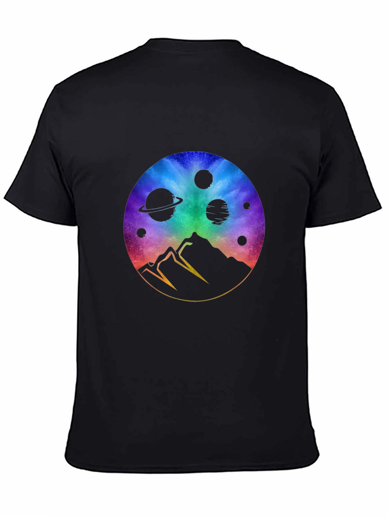 Black Cosmic Mountain Black T-Shirt - Galaxy Design view 4