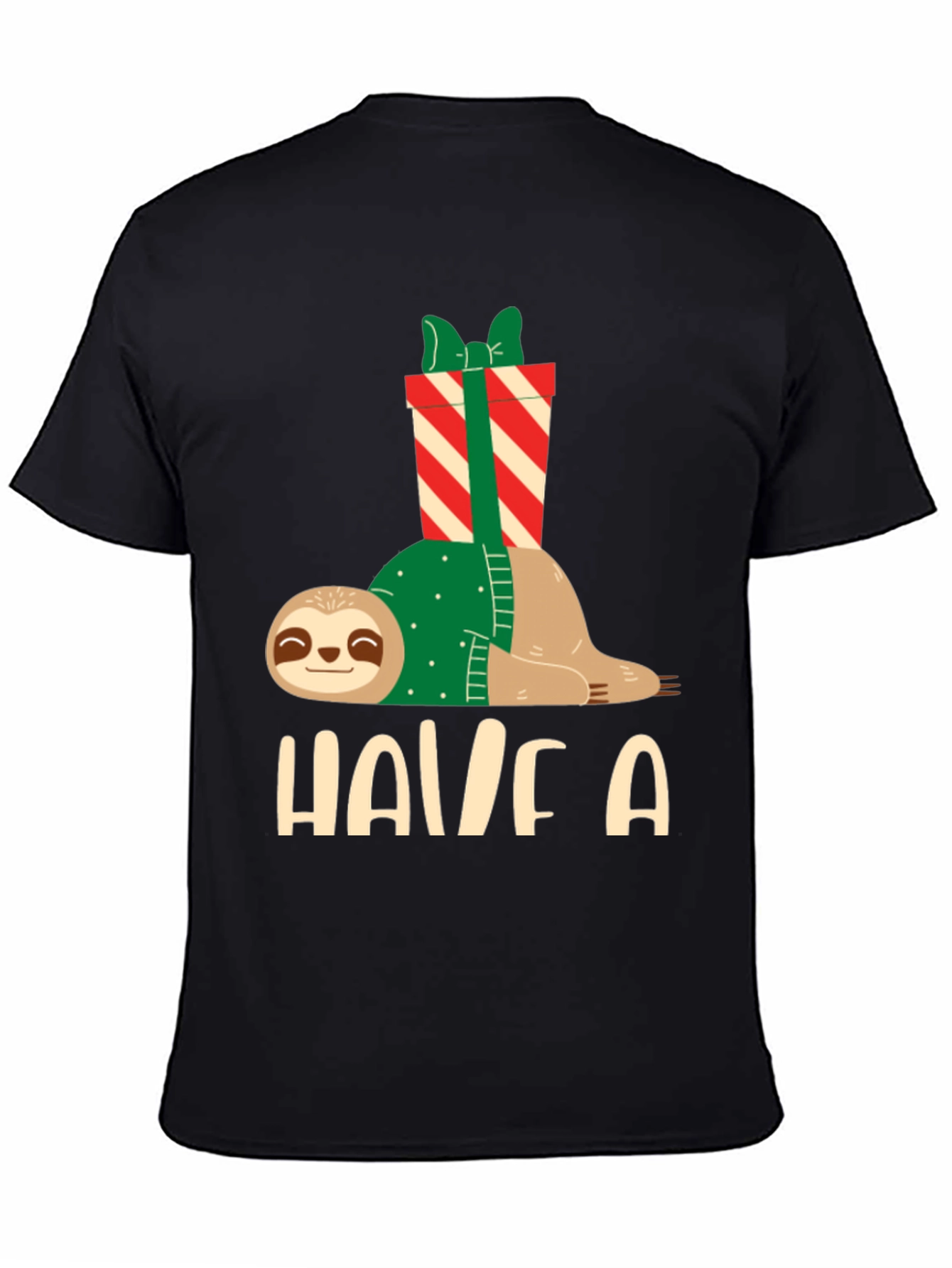Black Holiday Sloth T-Shirt - Festive Relaxed Fit view 4