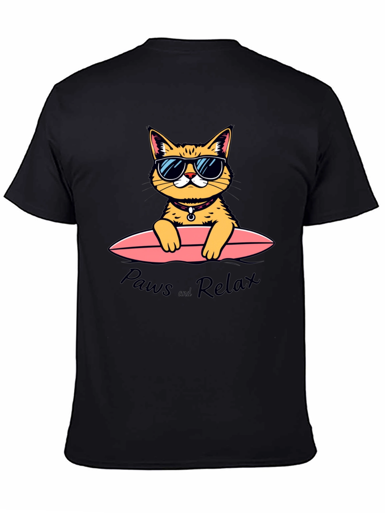 Black Paws and Relax Cat Surfing T-Shirt view 4