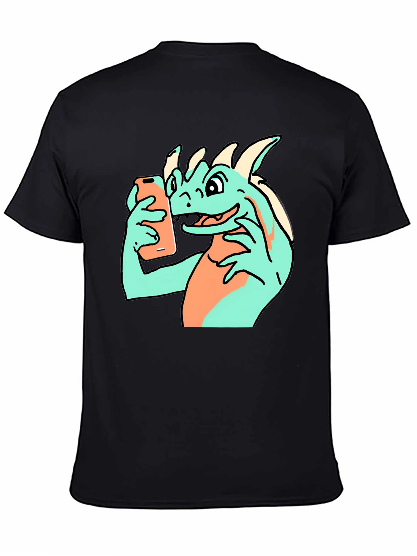 Black Funny Dragon Selfie Black T-Shirt view 4