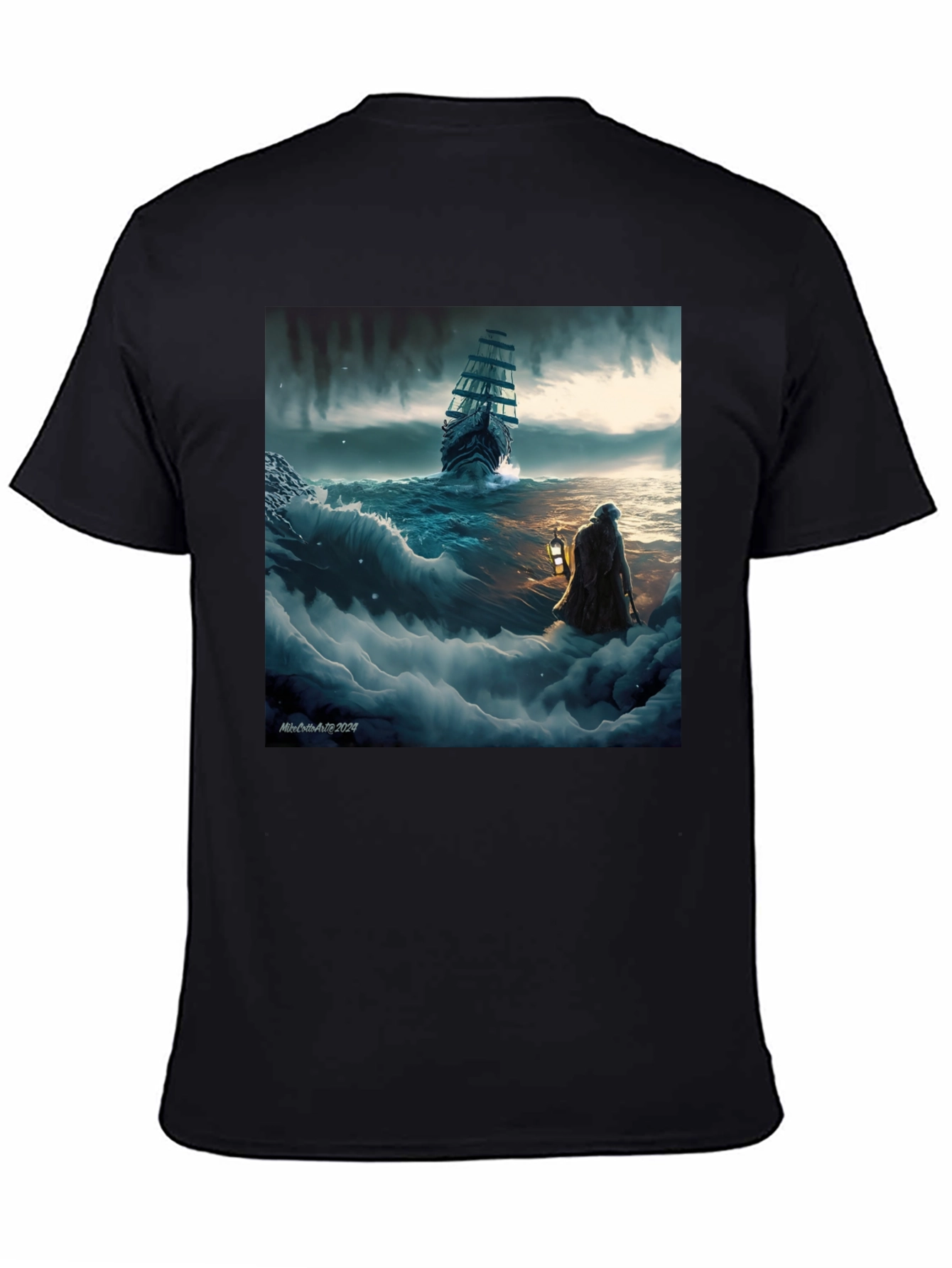 Black Stormy Seas Graphic Tee - Black Cotton Blend view 4