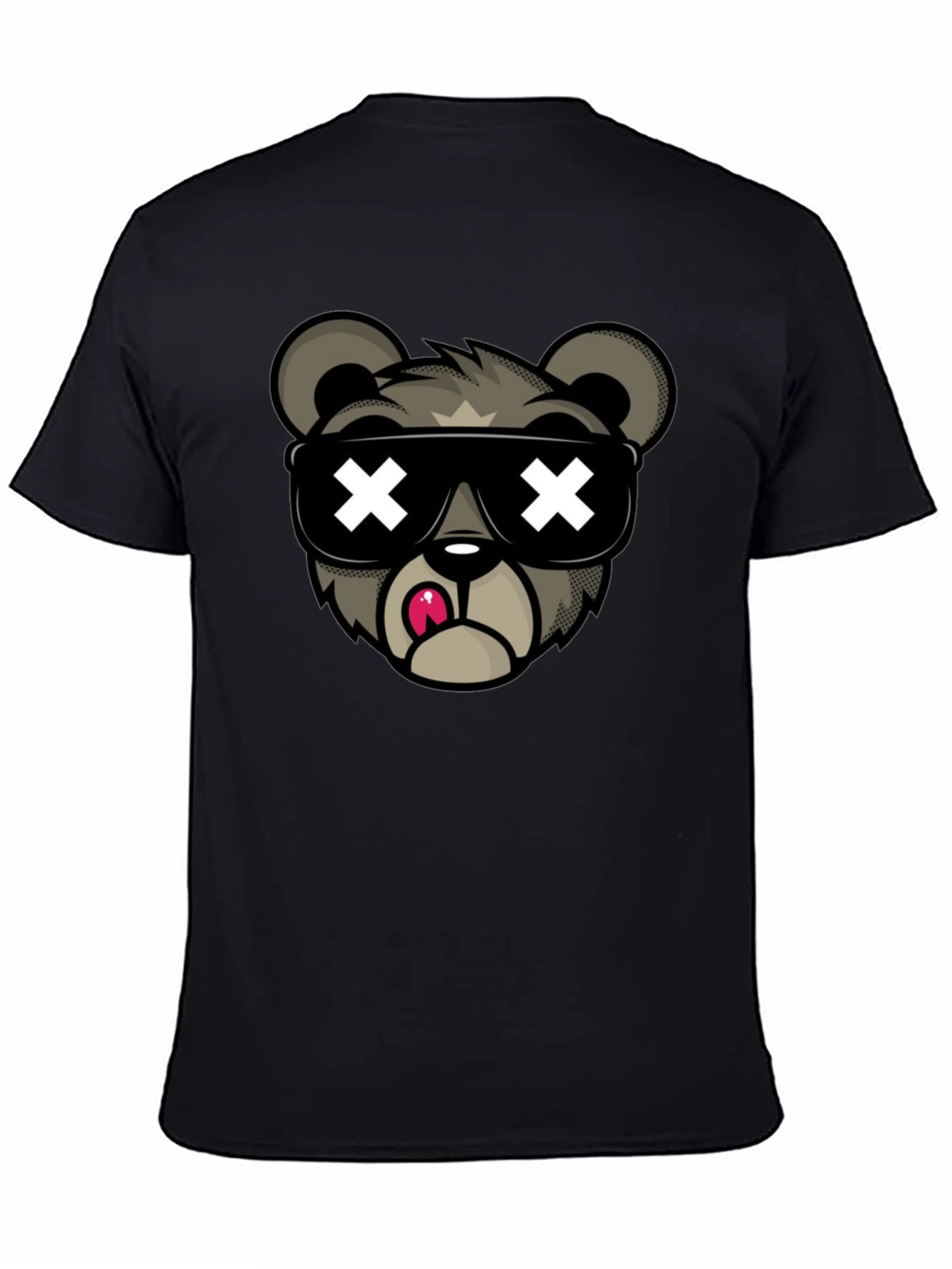 Black Cool Bear Graphic Tee - Black Cotton T-Shirt view 4