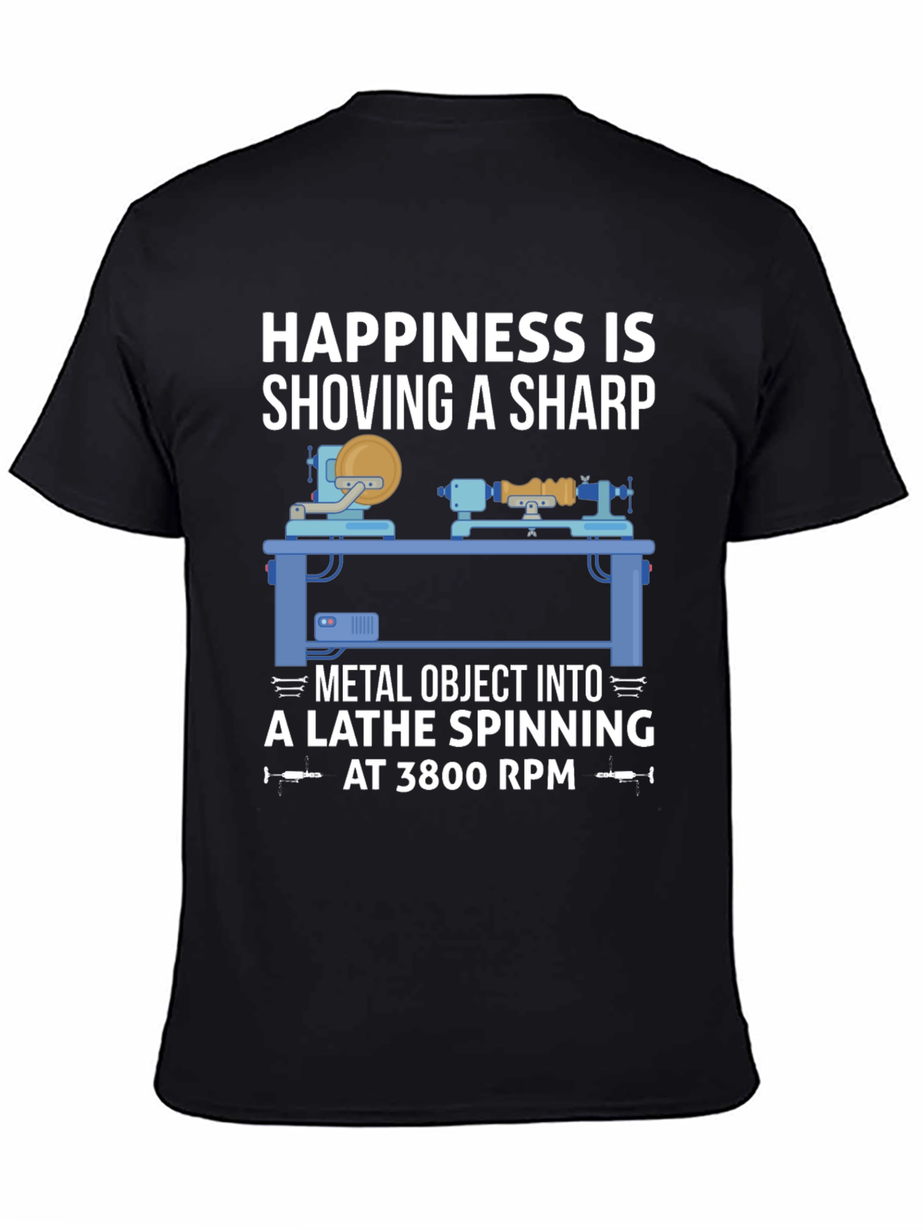 Black Lathe Spinning T-Shirt - Happiness is... view 4