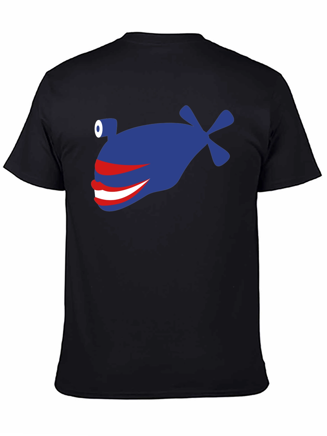Black Funny Blue Fish Graphic T-Shirt - Crew Neck, Short Sleeve view 4