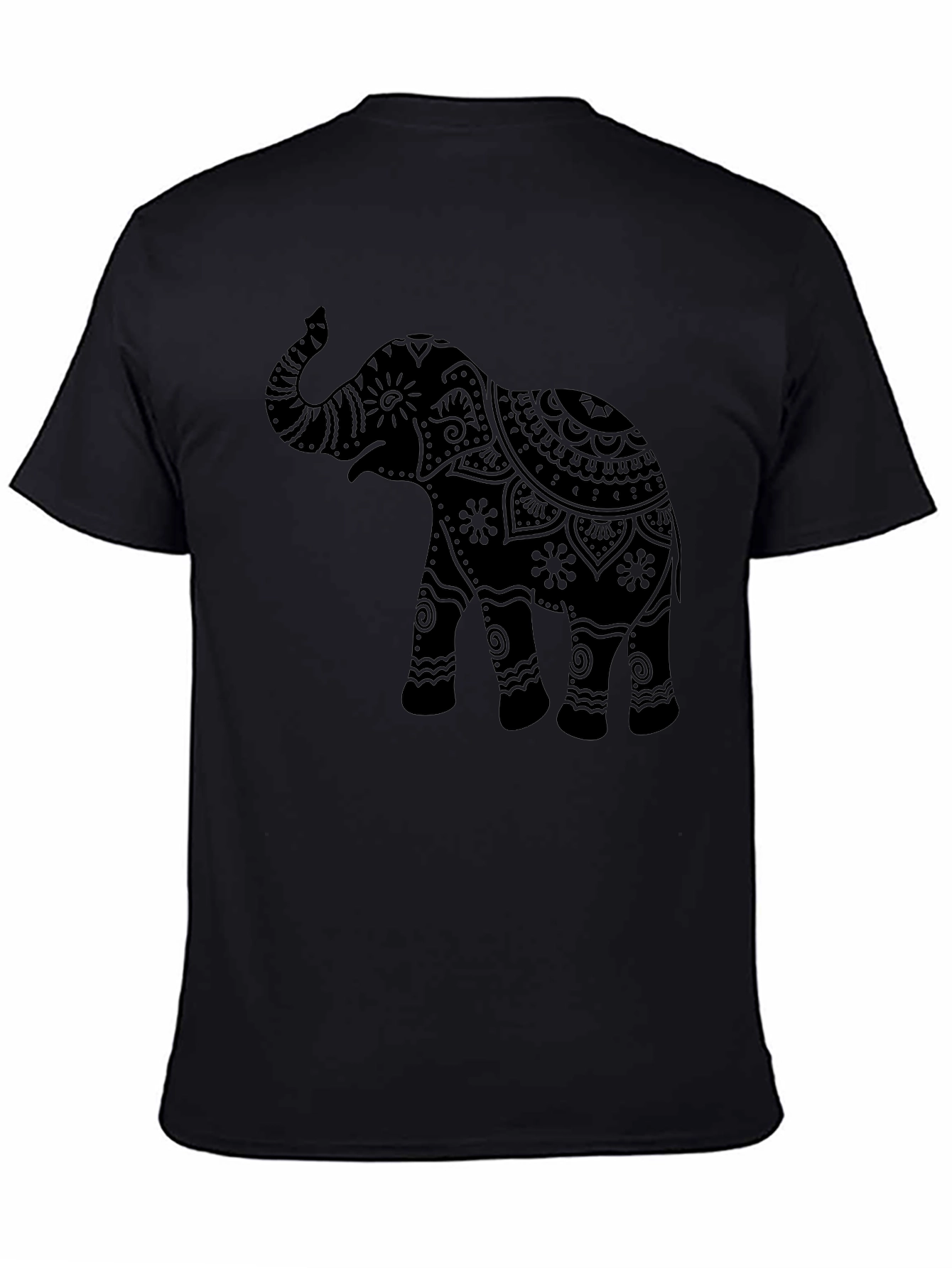Black Elephant Mandala Graphic Tee - Black Crew Neck T-Shirt view 4