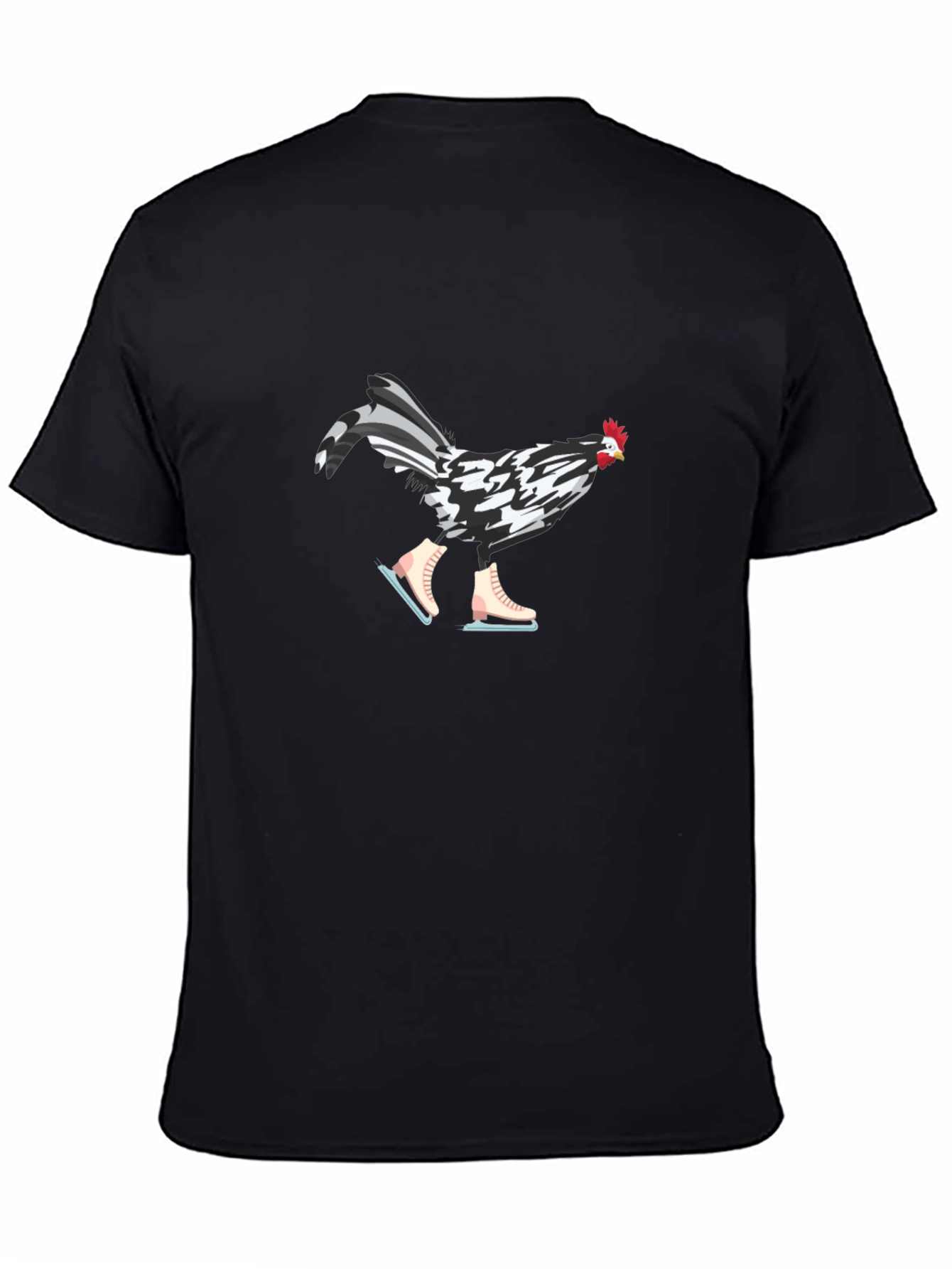 Black Funny Chicken on Ice Skates Graphic Tee view 4