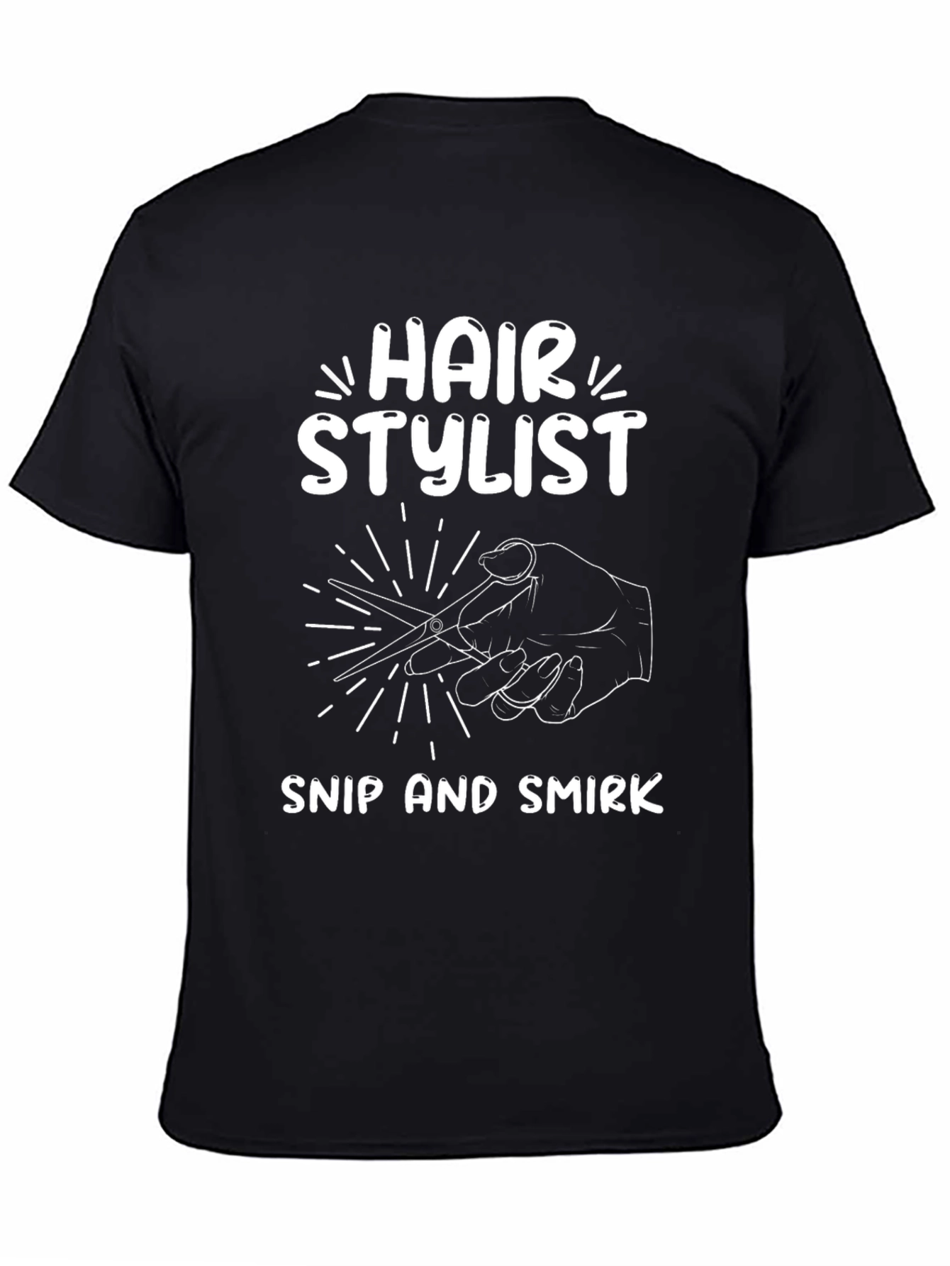 Black Hair Stylist T-Shirt - Snip and Smirk view 4