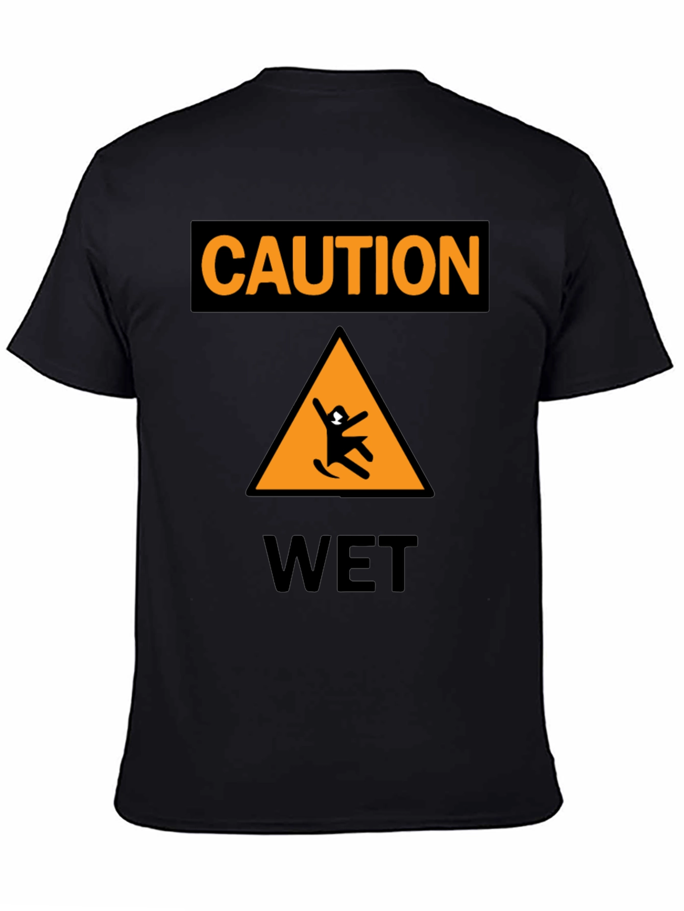 Black Caution Wet Floor Black Graphic T-Shirt view 4