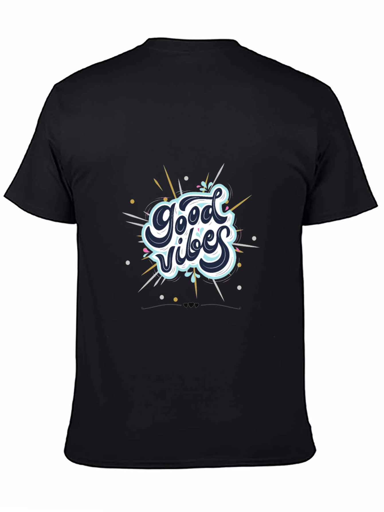 Black Good Vibes Black Tee - Trendy Graphic T-Shirt view 4