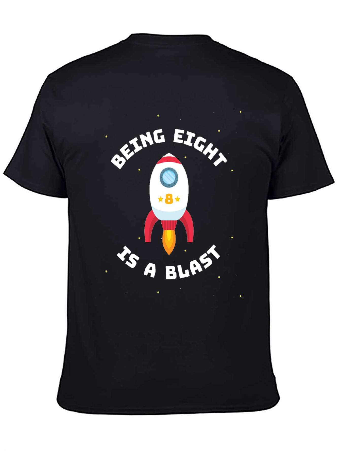 Black Being Eight is a Blast! 8th Birthday Rocket T-Shirt view 4