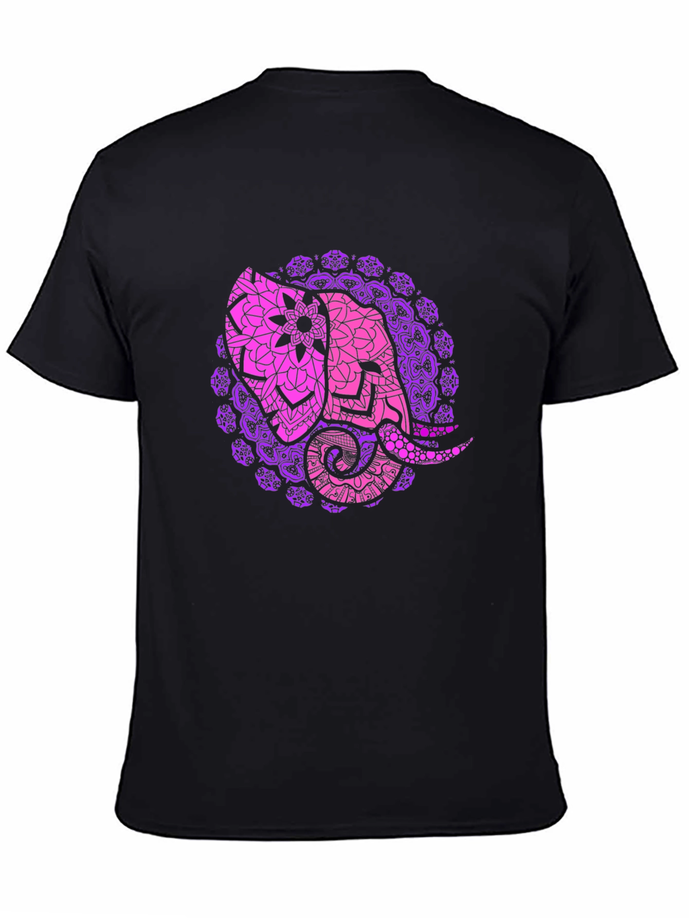 Black Elephant Mandala Black T-Shirt view 4