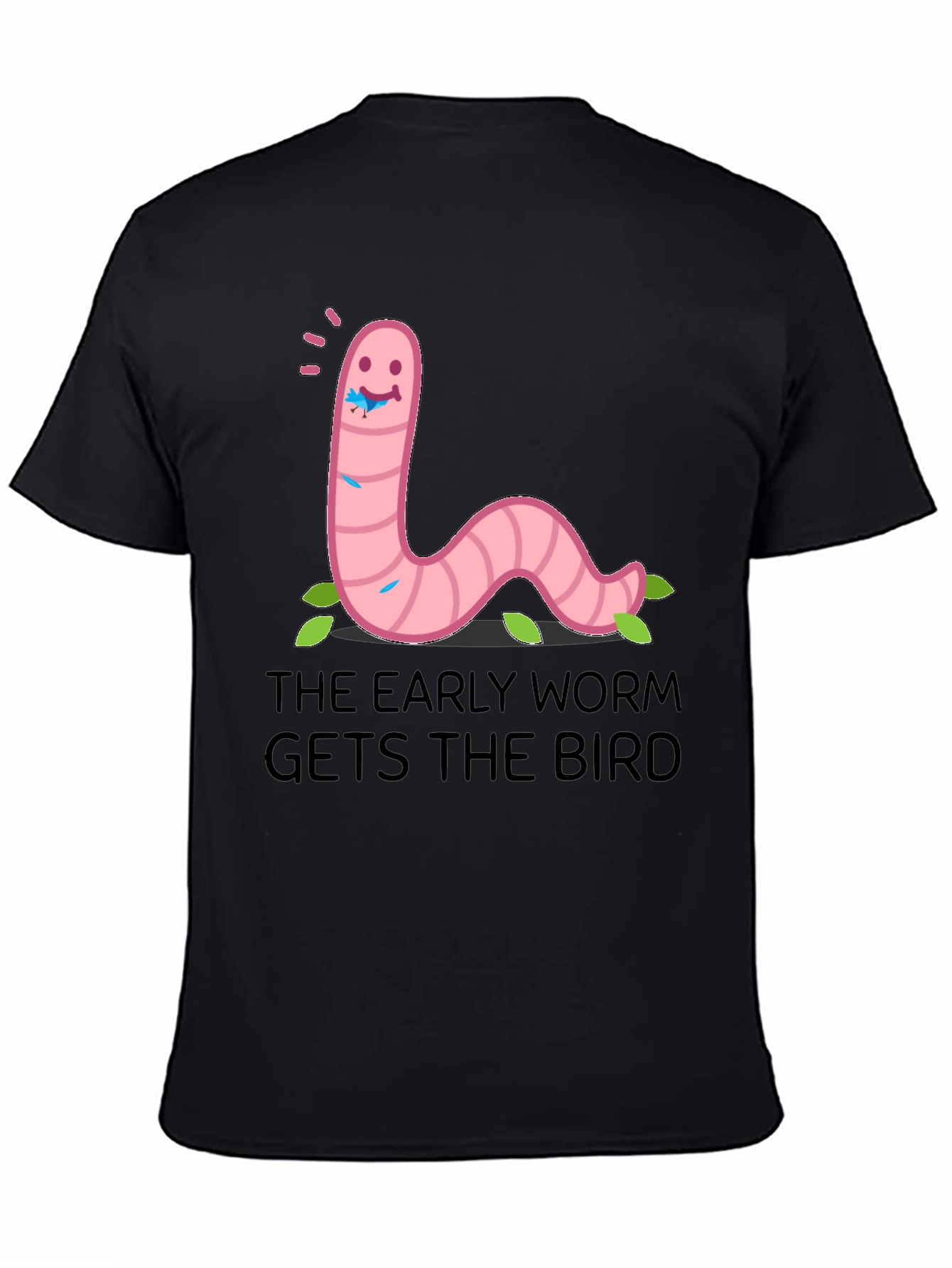 Black Early Worm T-Shirt: Get the Bird Funny Tee view 4