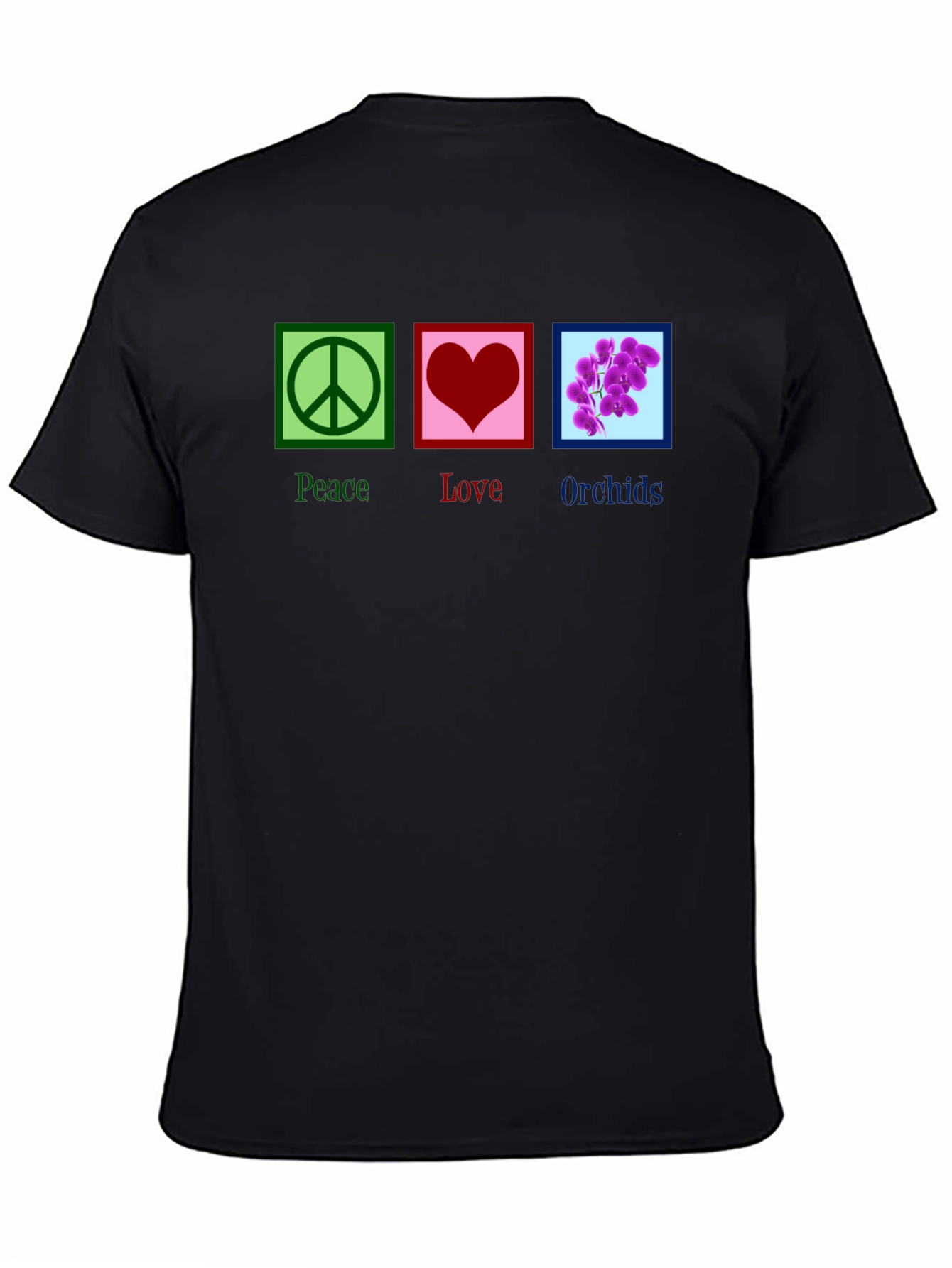 Black Peace Love Orchids T-Shirt view 4