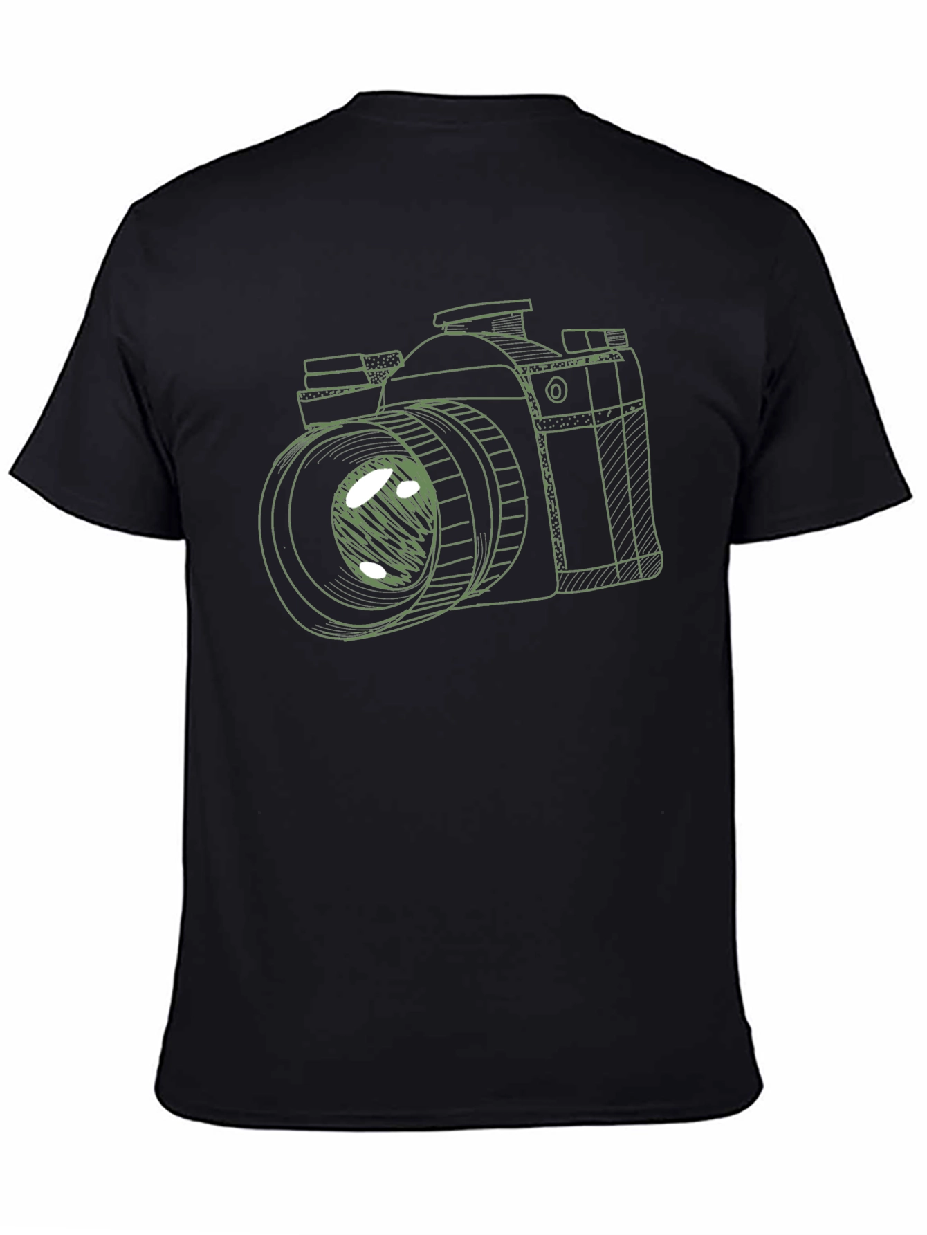 Black Retro Camera Graphic Tee - Black Cotton T-Shirt view 4