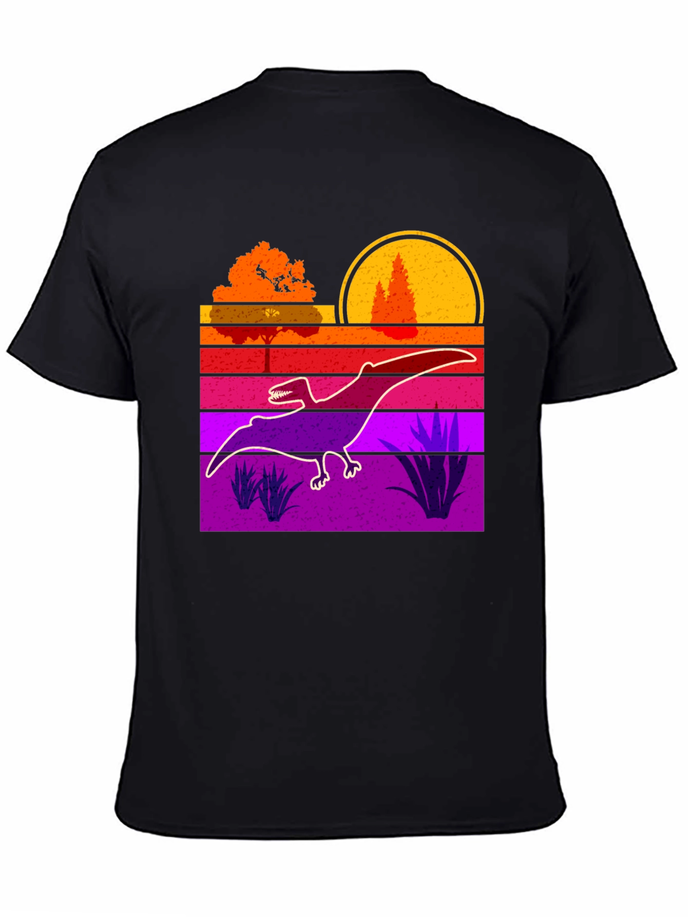 Black Retro Dinosaur Sunset Graphic Tee view 4