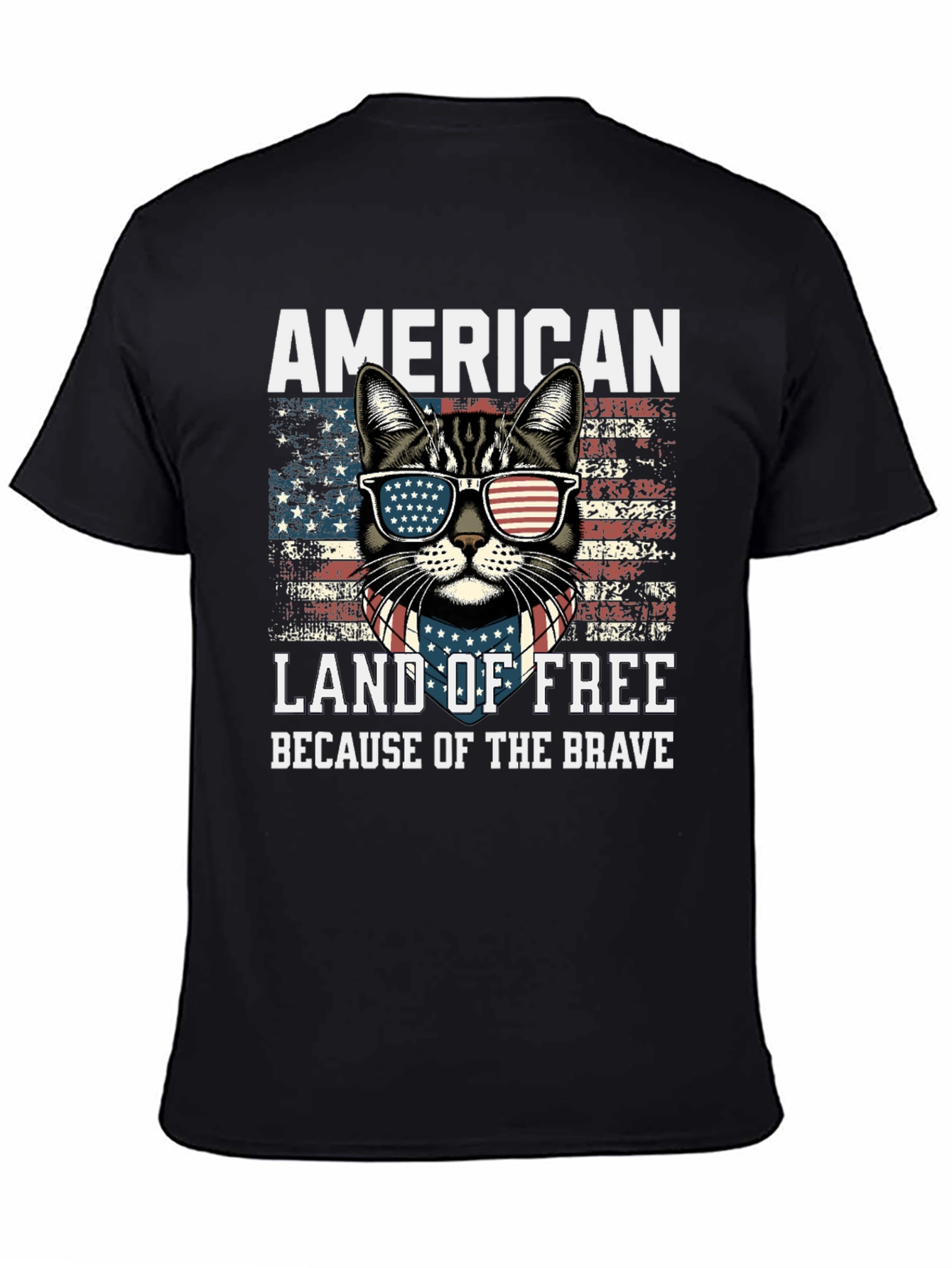 Black American Cat T-Shirt Land of Free view 4