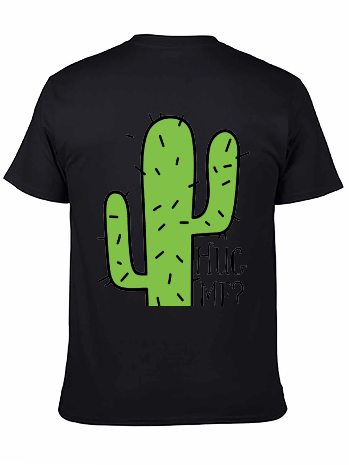 Black Cactus Hug Me Men's Black Graphic T-Shirt view 4
