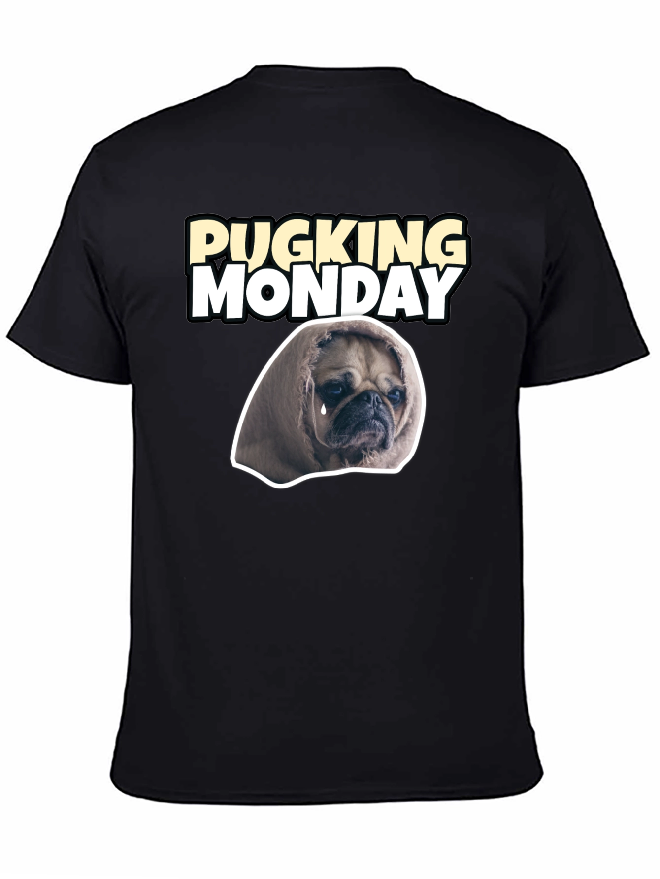 Black Pucking Monday Sad Pug Graphic T-Shirt view 4