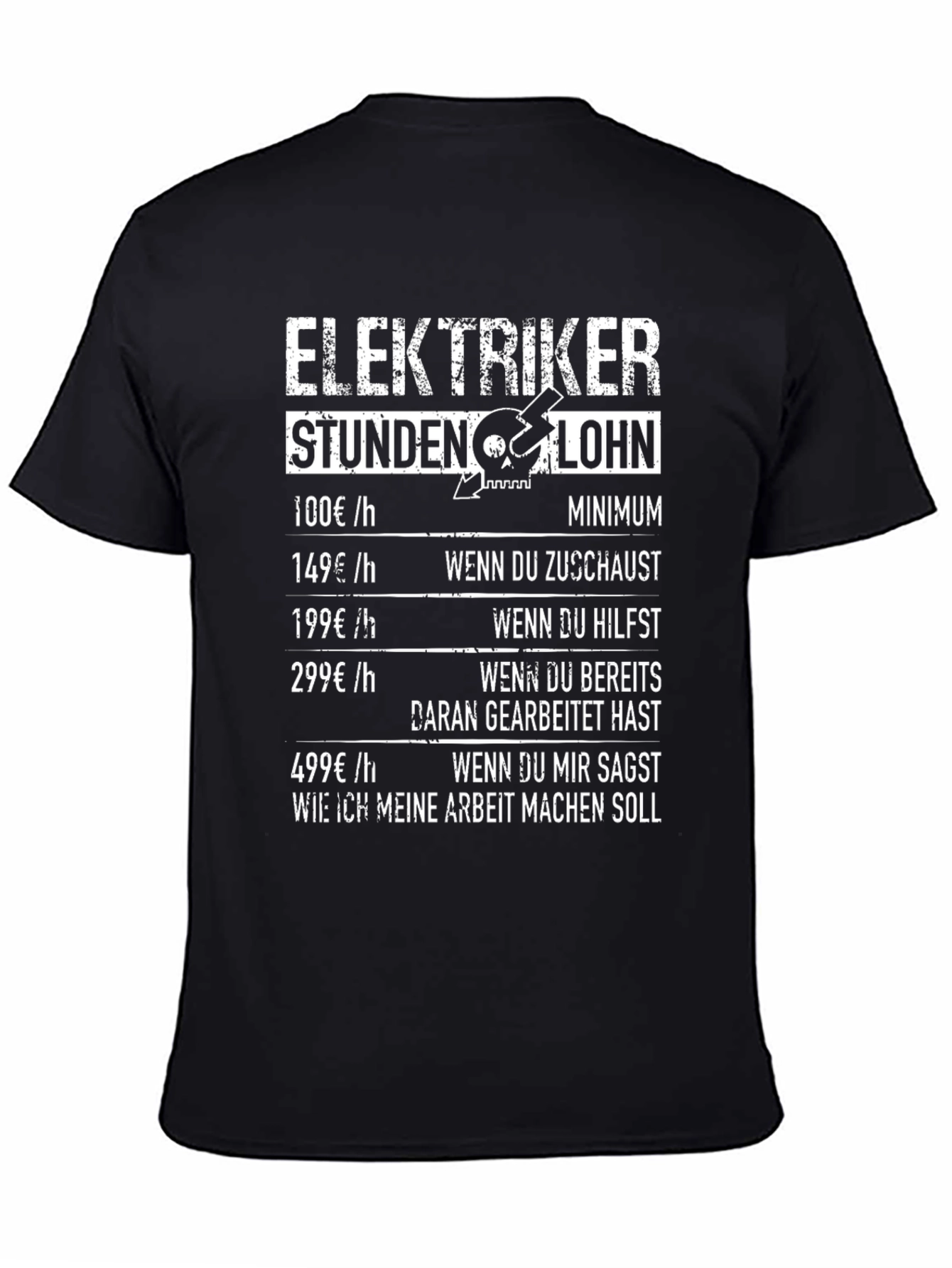Black Electrician Hourly Rate Humor T-Shirt view 4