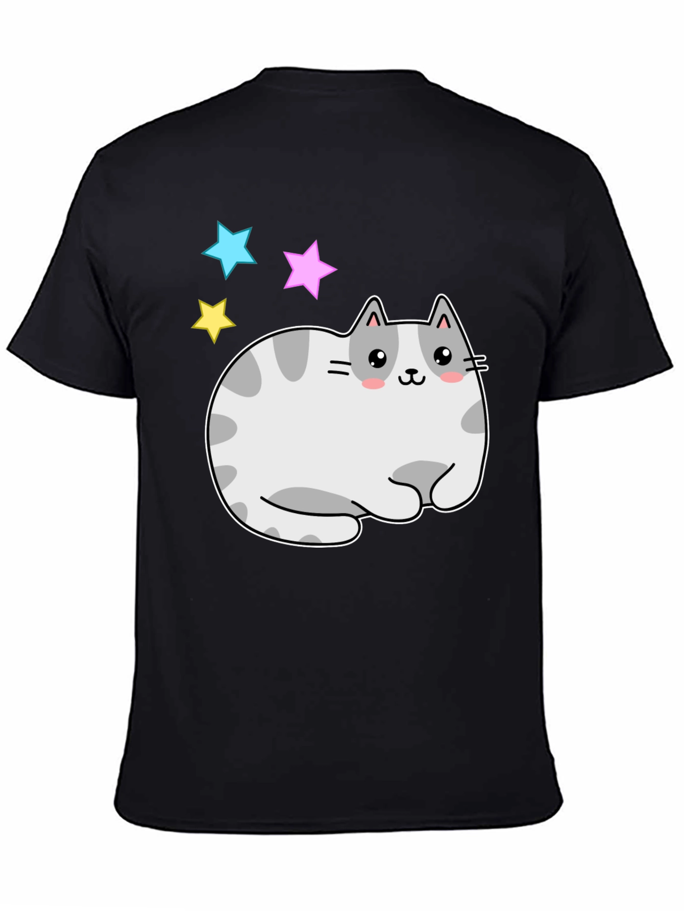 Black Cute Kawaii Cat Stars Graphic T-Shirt view 4
