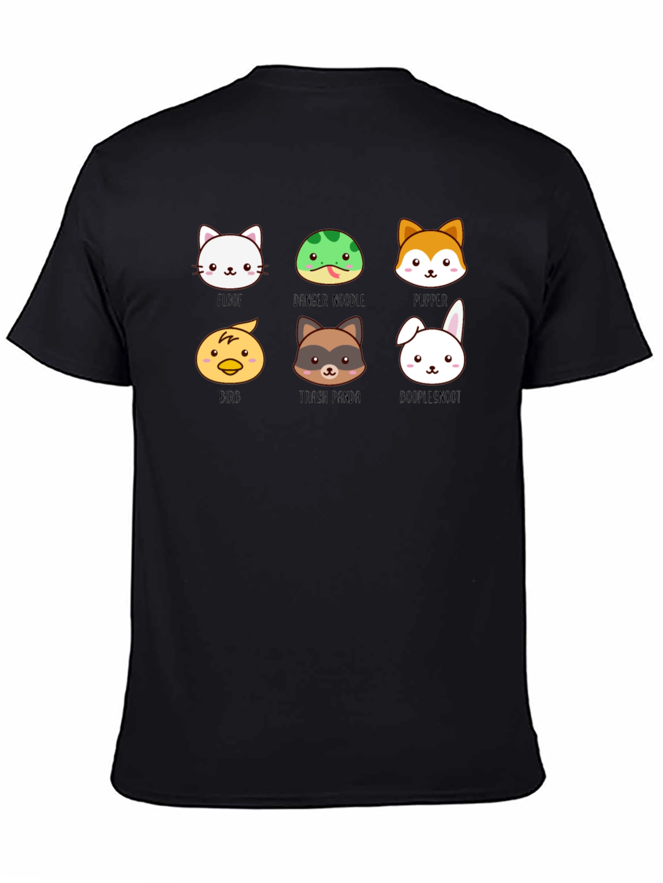 Black Cute Animal Faces Black T-Shirt view 4