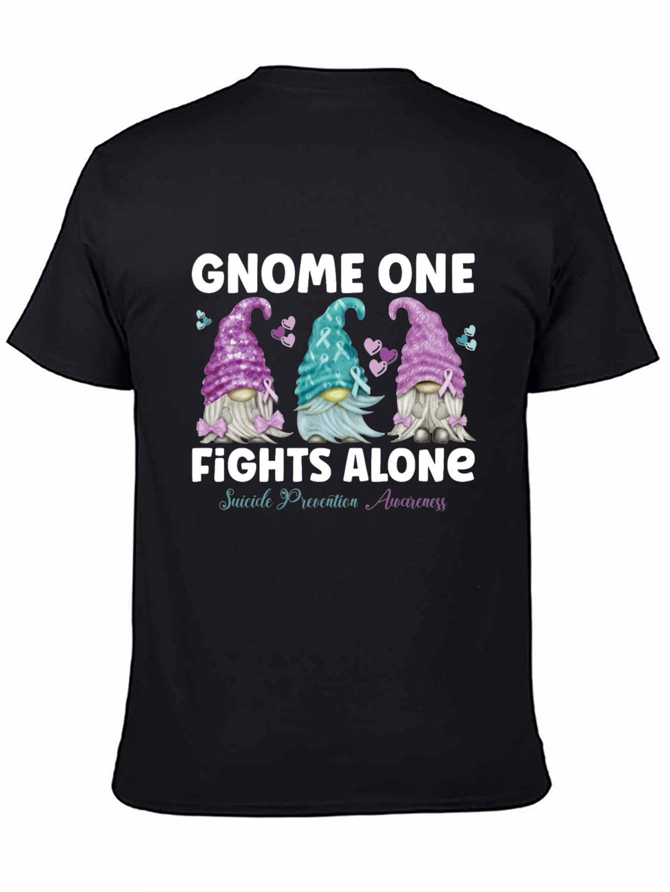 Black Gnome One Fights Alone Suicide Awareness T-Shirt view 4