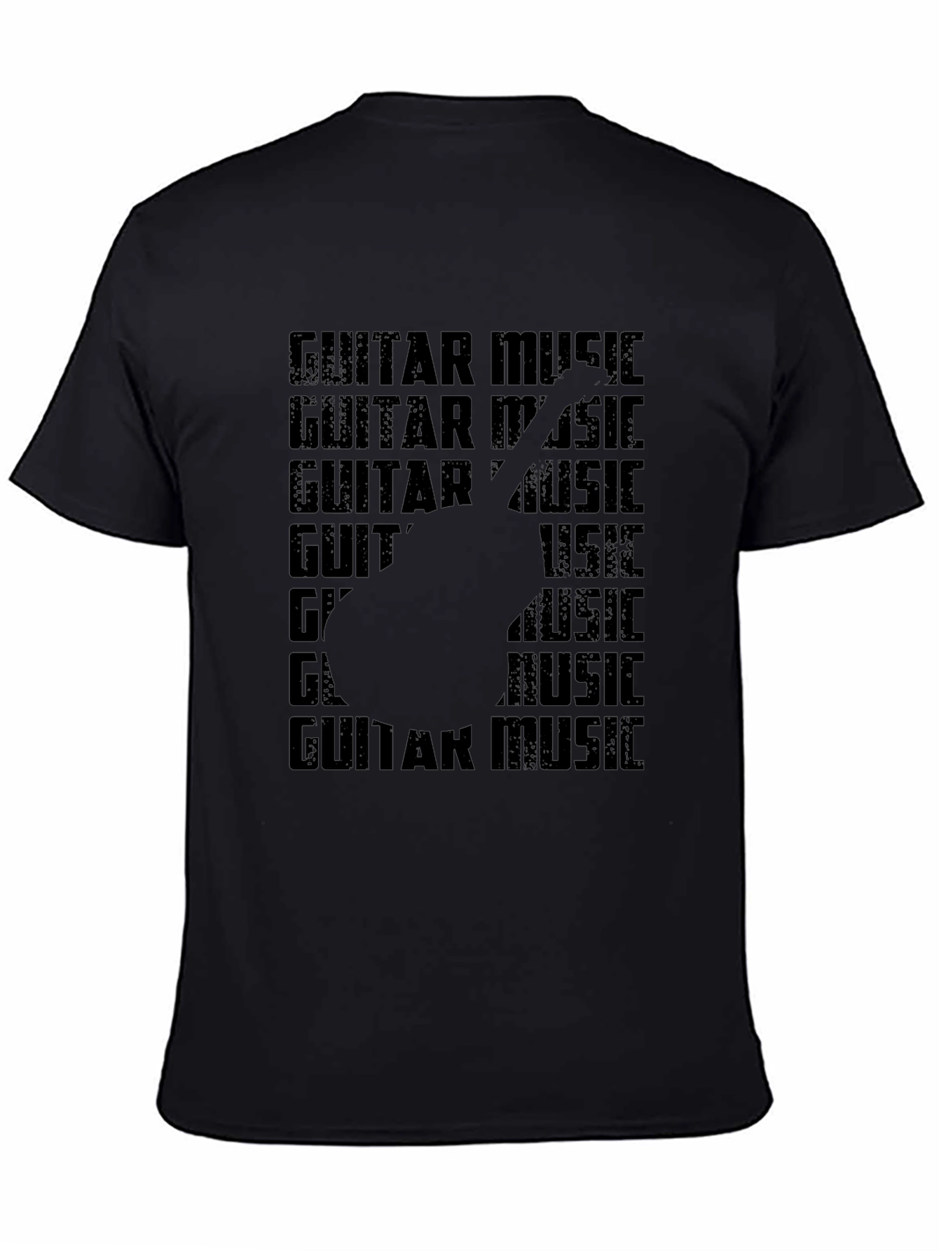 Black Guitar Music Graphic Tee - Black Casual T-Shirt view 4