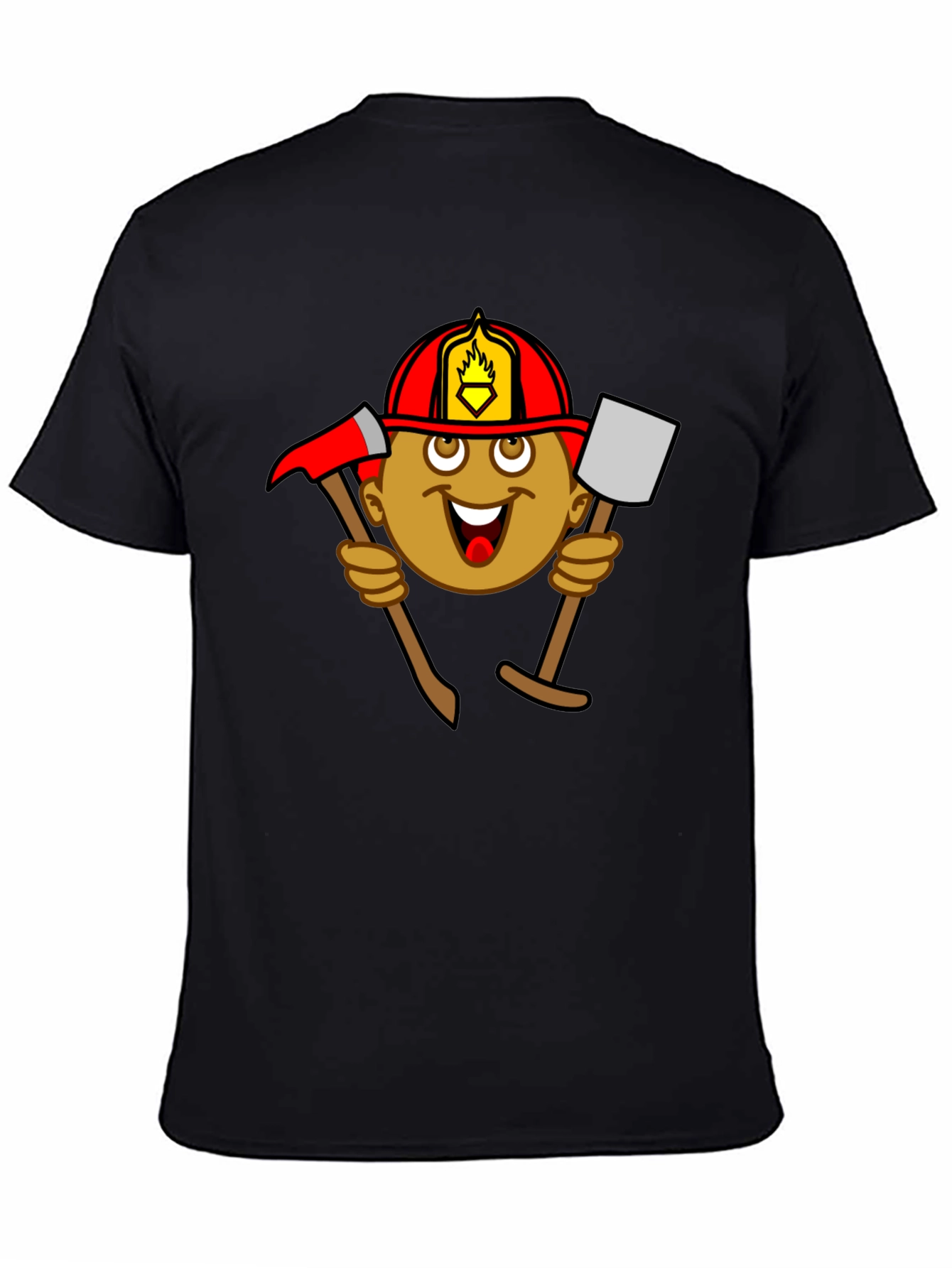 Black Firefighter Cartoon Graphic Tee - Black view 4