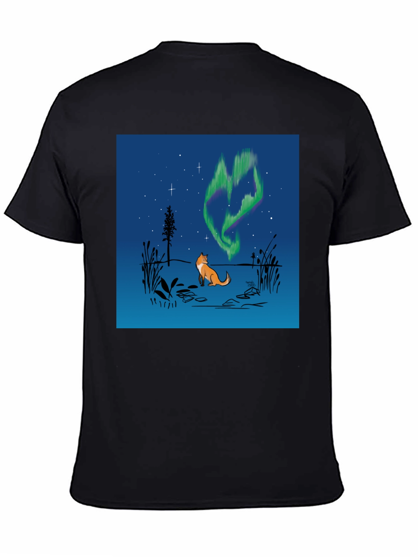Black Fox & Aurora Borealis Graphic Tee view 4