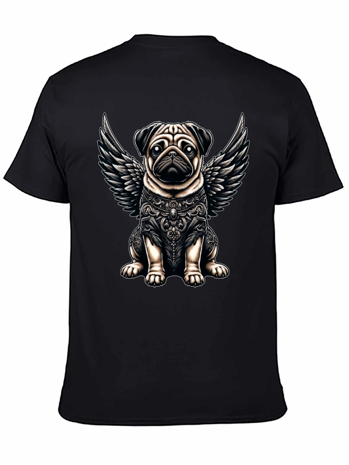 Black Angel Pug Graphic Tee - Stylish Black T-Shirt view 4