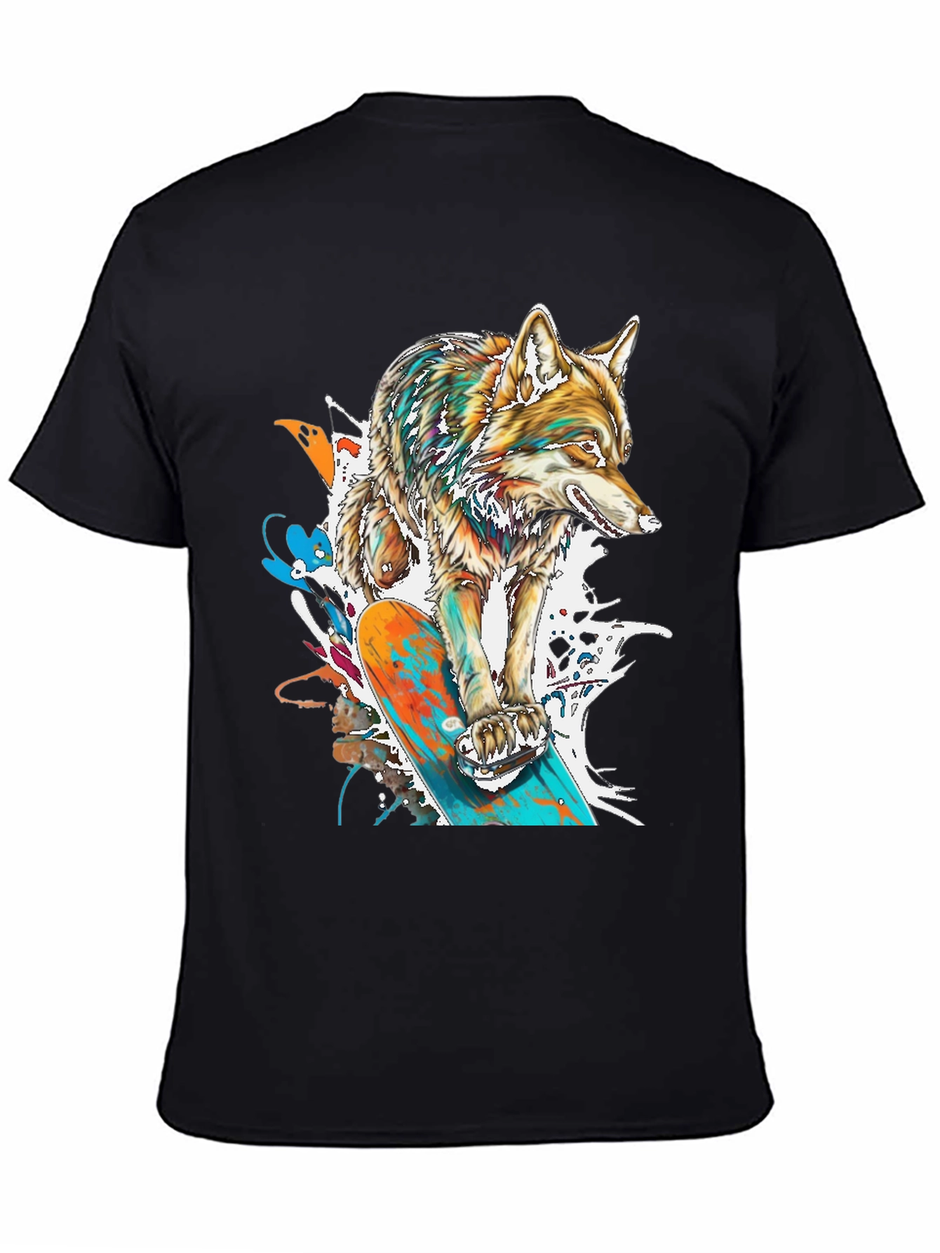 Black Skateboarding Wolf Graphic T-Shirt - Cool Animal Tee view 4
