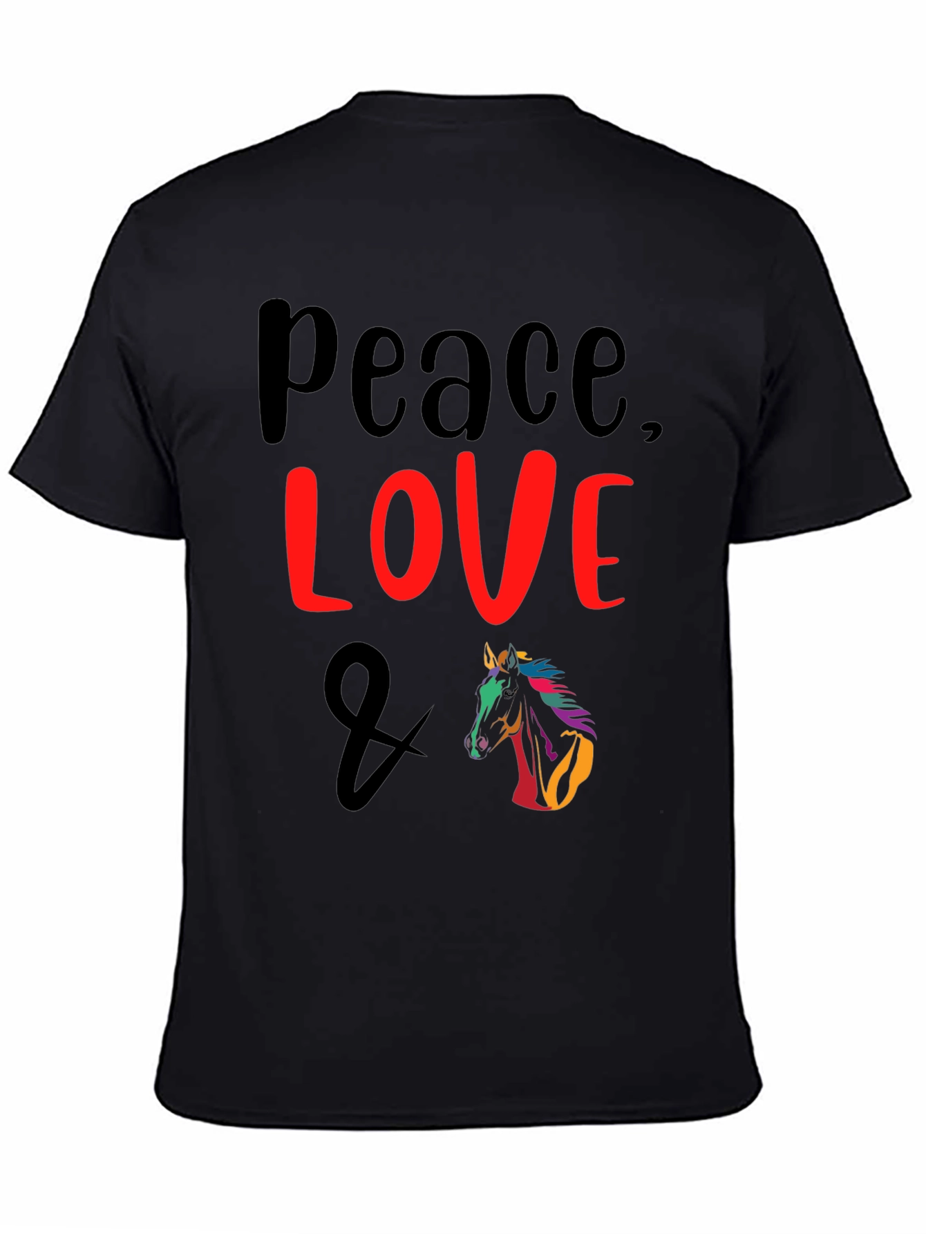 Black Peace Love & Horse Graphic T-Shirt view 4