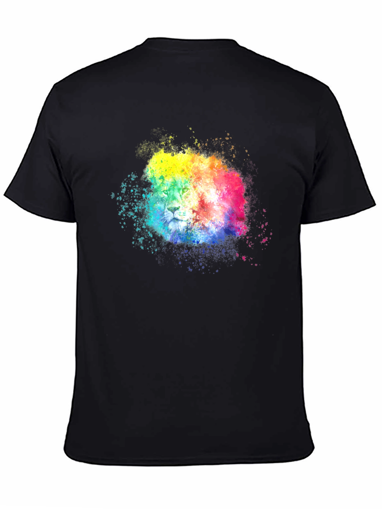Black Rainbow Lion Splatter Graphic Tee - Black view 4