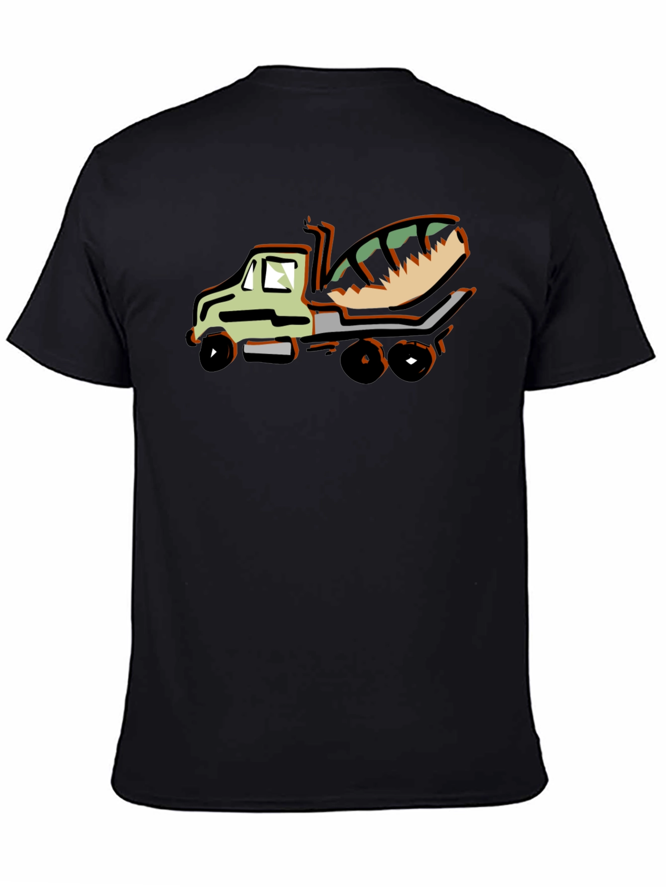 Black Cartoon Concrete Mixer Truck Graphic T-Shirt view 4
