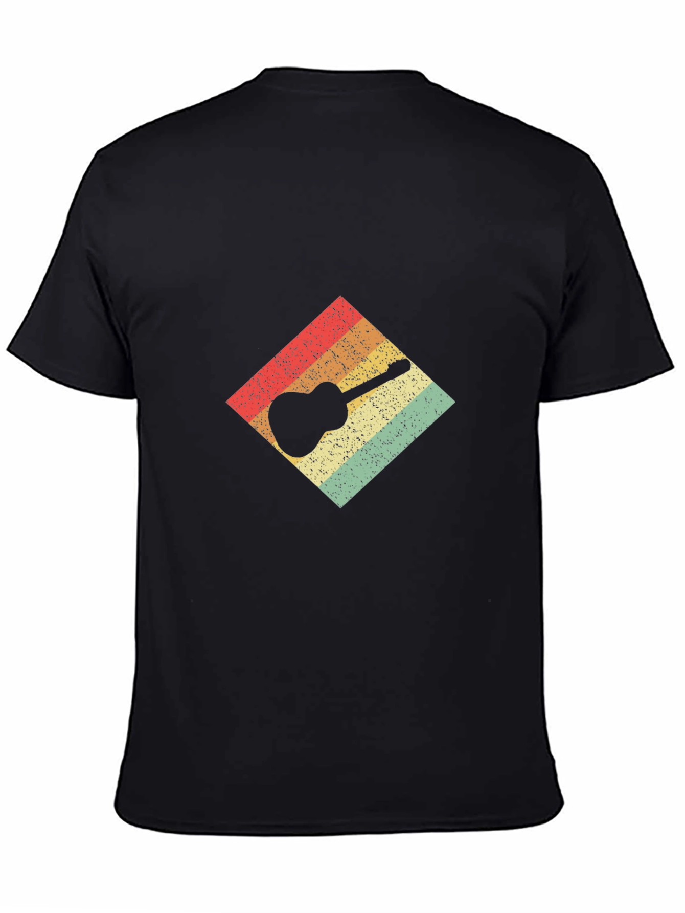 Black Retro Guitar Graphic Tee - Black Cotton T-Shirt view 4