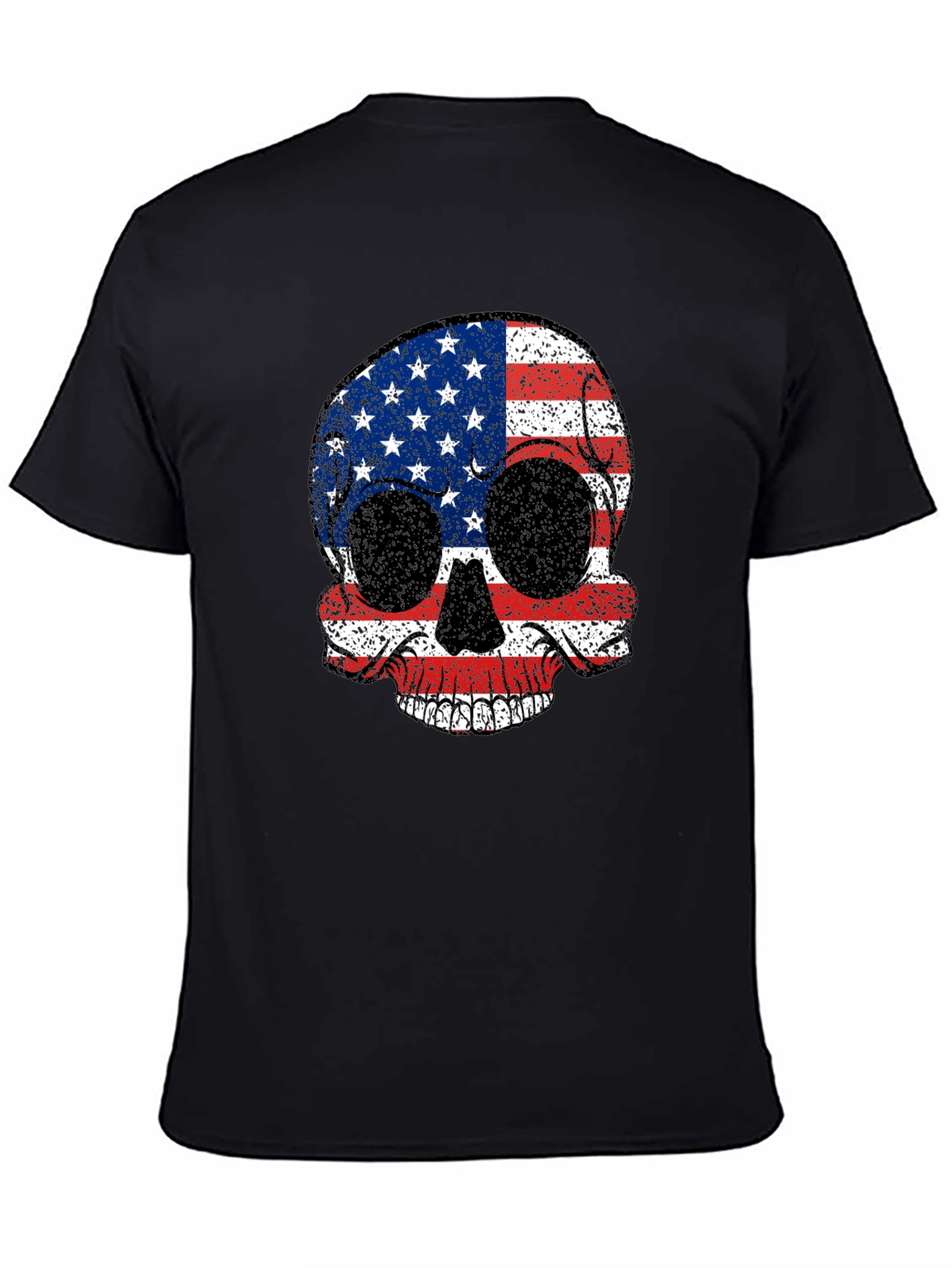 Black American Flag Skull Graphic Tee - Patriotic Style view 4