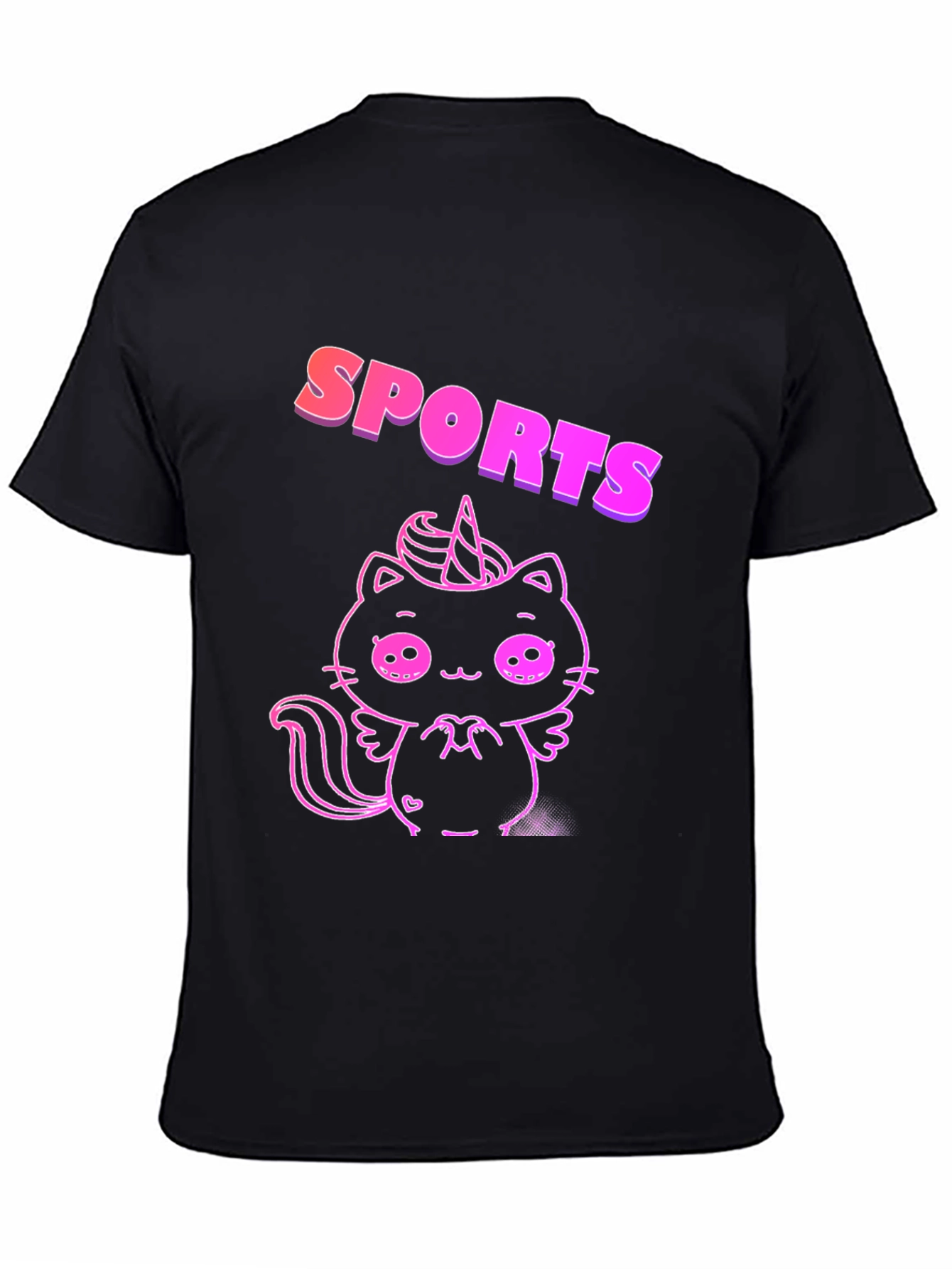 Black SPORTS Cat Unicorn Black T-Shirt view 4