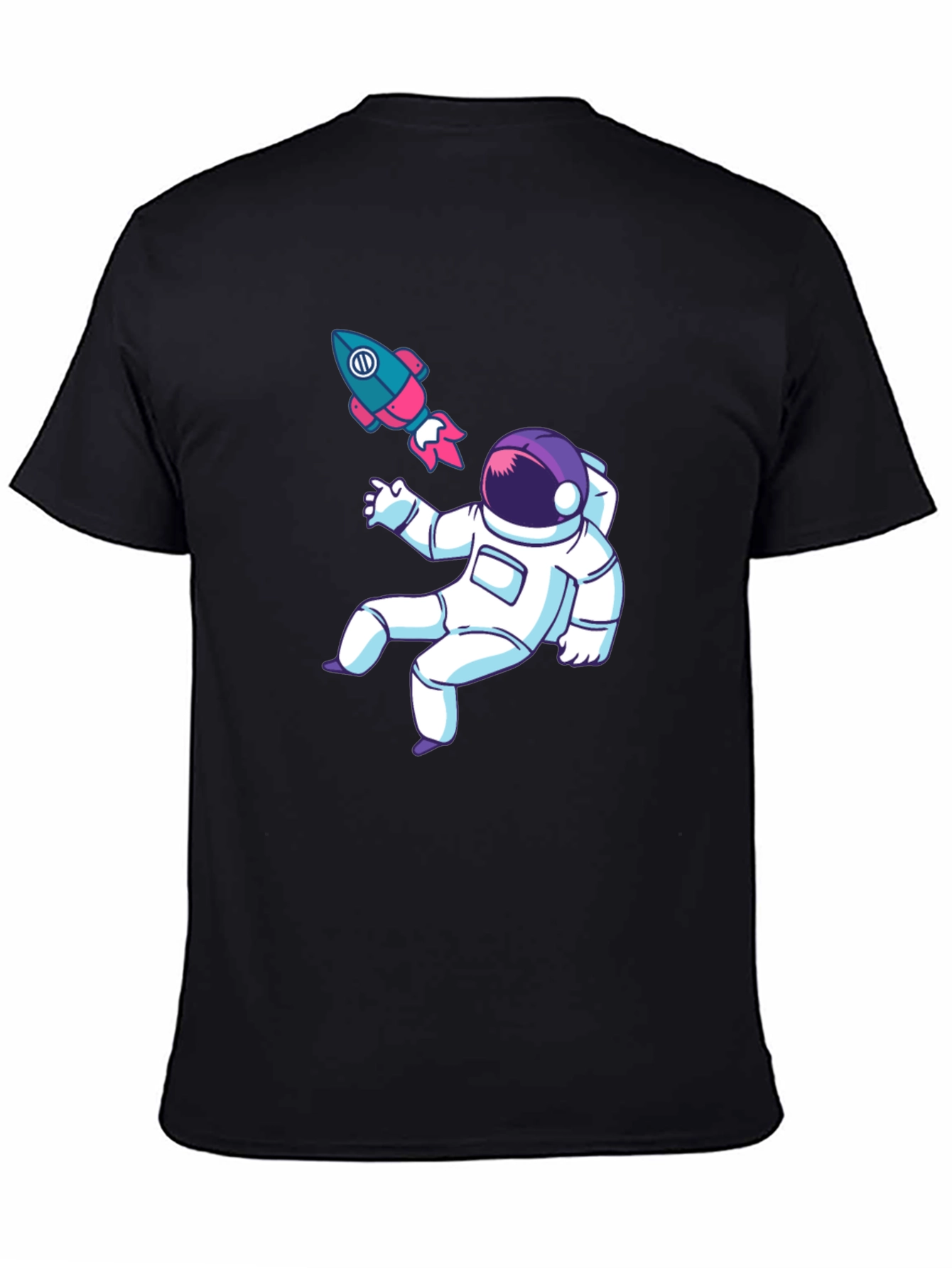Black Astronaut & Rocket Graphic Tee - Black Cotton T-Shirt view 4