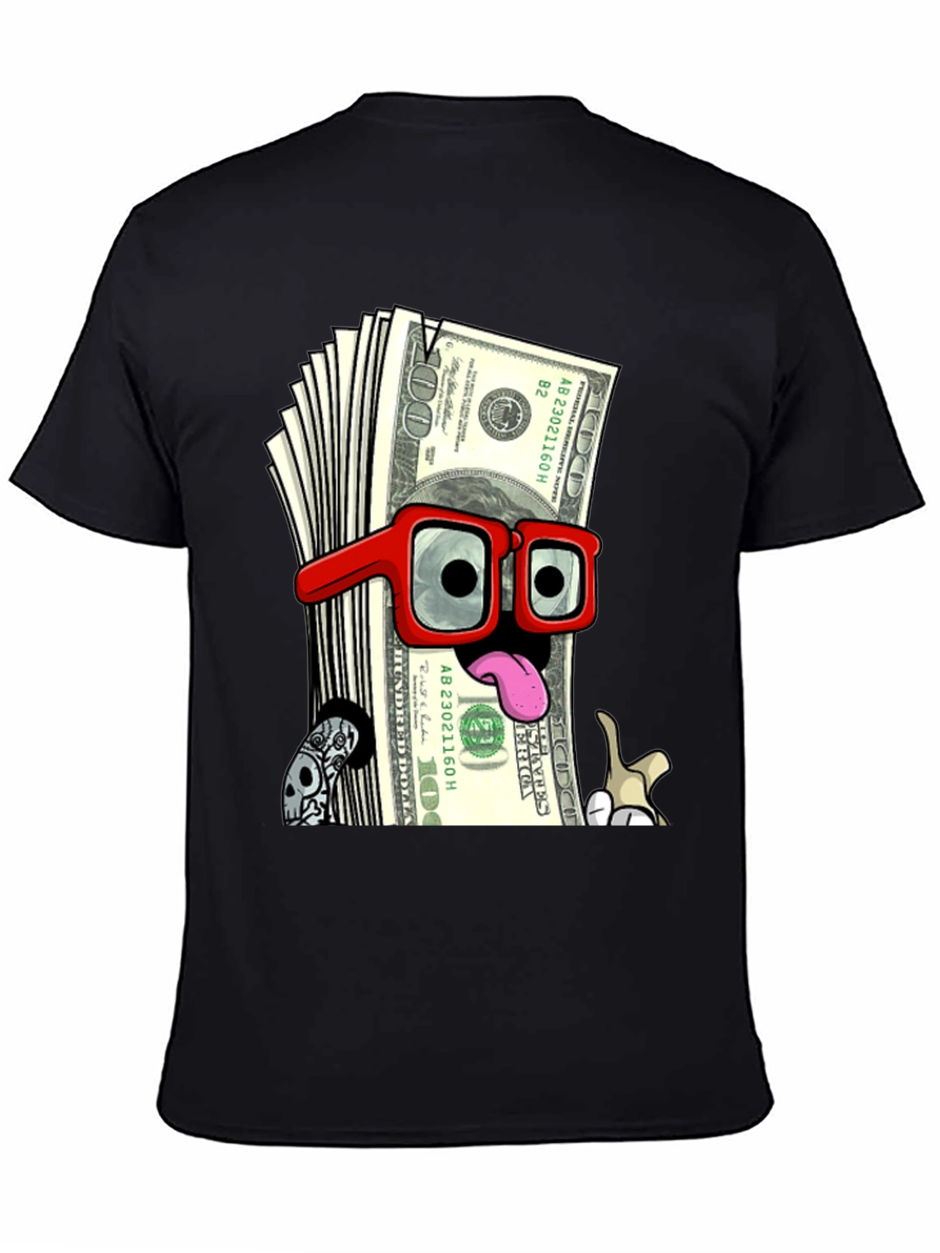 Black Funny Money Cartoon Graphic T-Shirt view 4