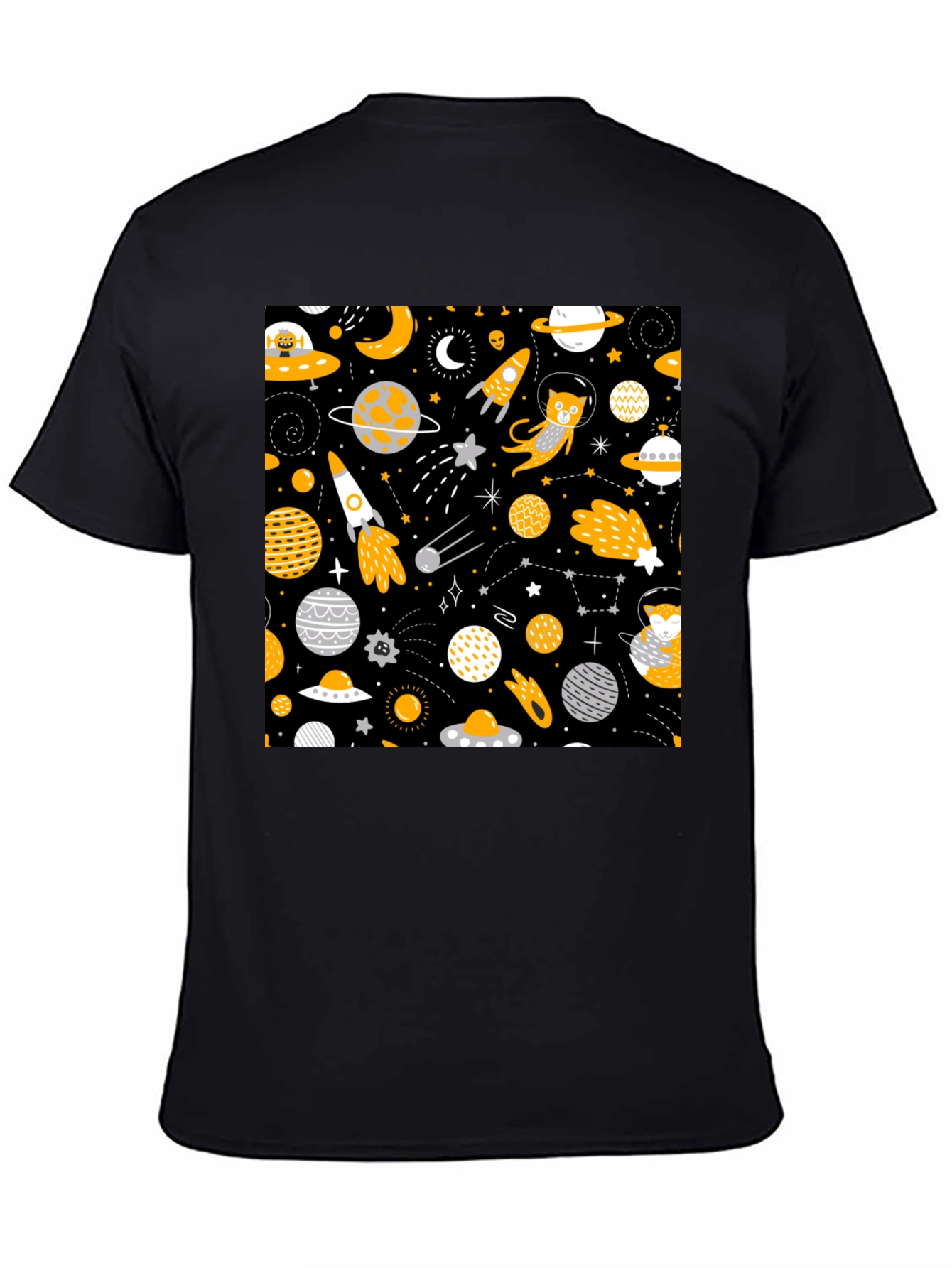 Black Space Cat Graphic T-Shirt view 4