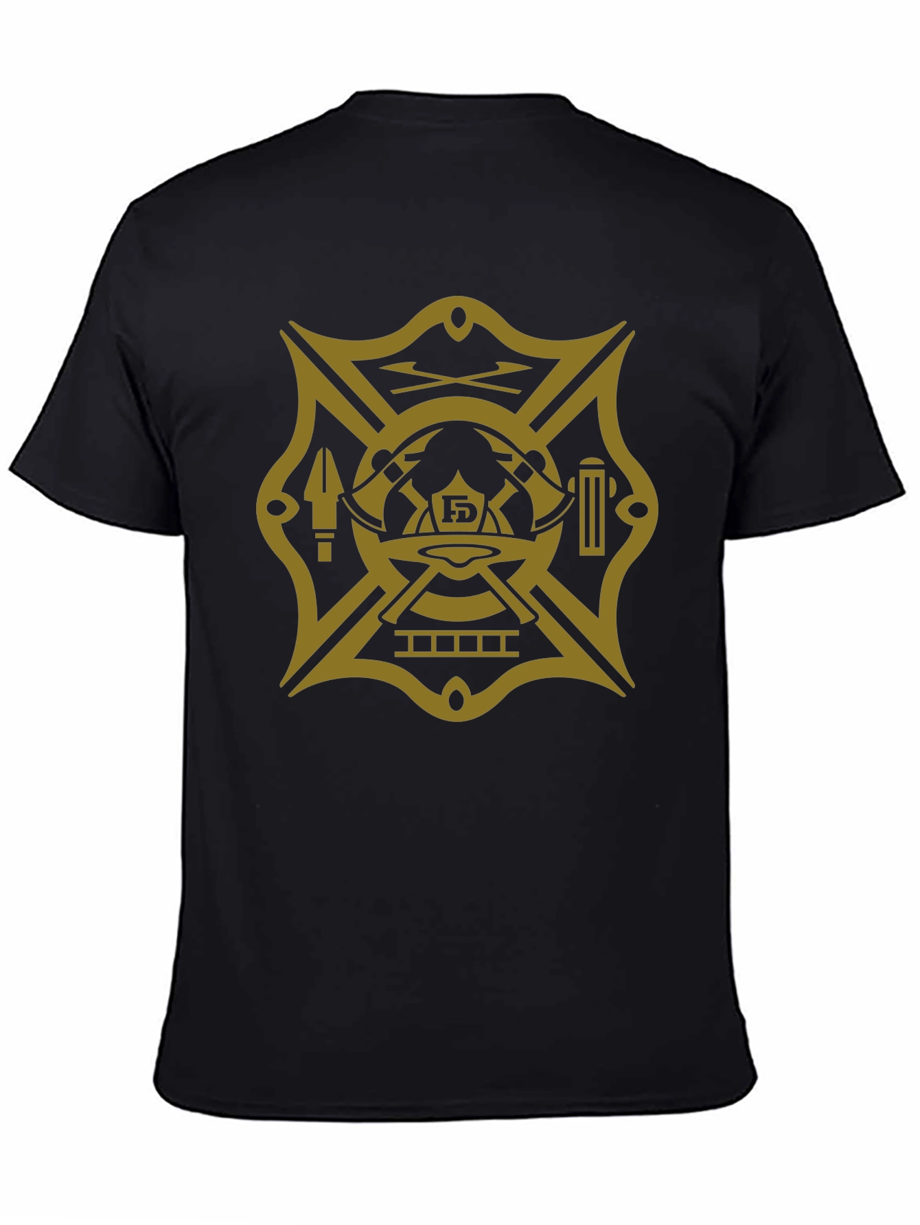 Black Firefighter Maltese Cross Graphic Tee - Black view 4