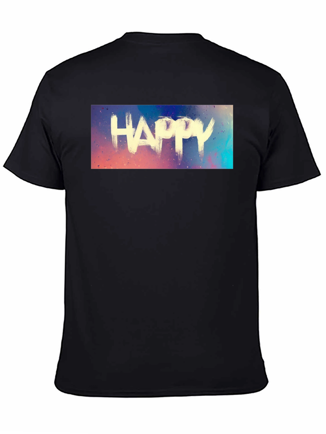 Black Happy Graphic Tee - Black Cotton Casual Shirt view 4