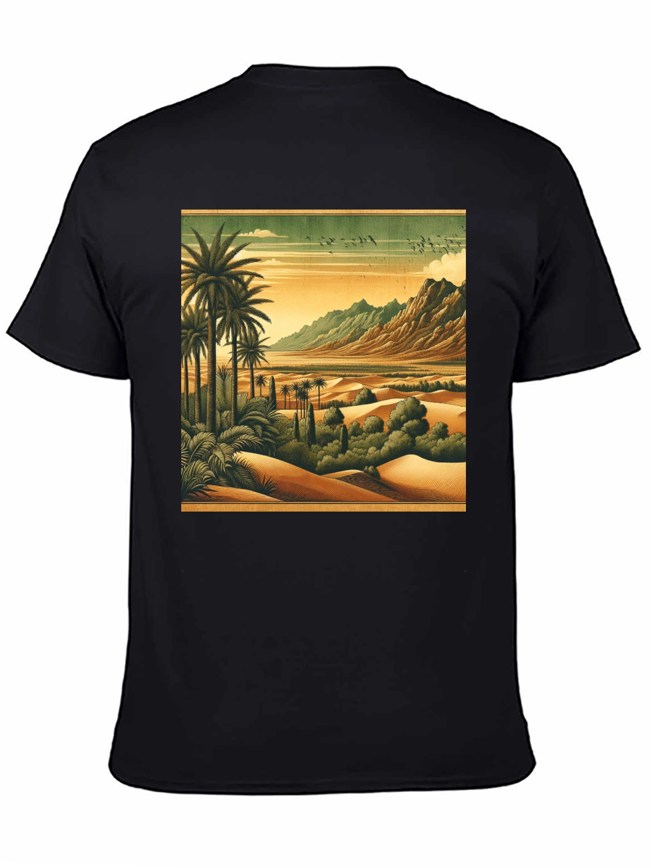 Black Retro Desert Oasis Graphic T-Shirt view 4
