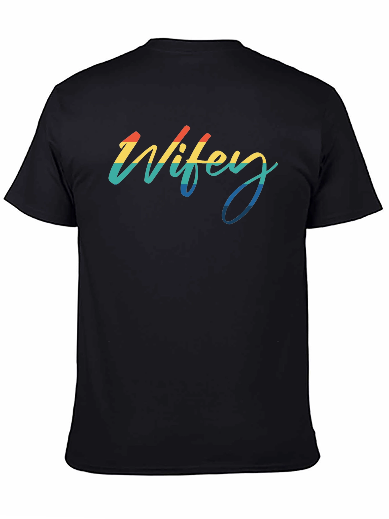 Black Wifey Retro Rainbow Black T-Shirt view 4