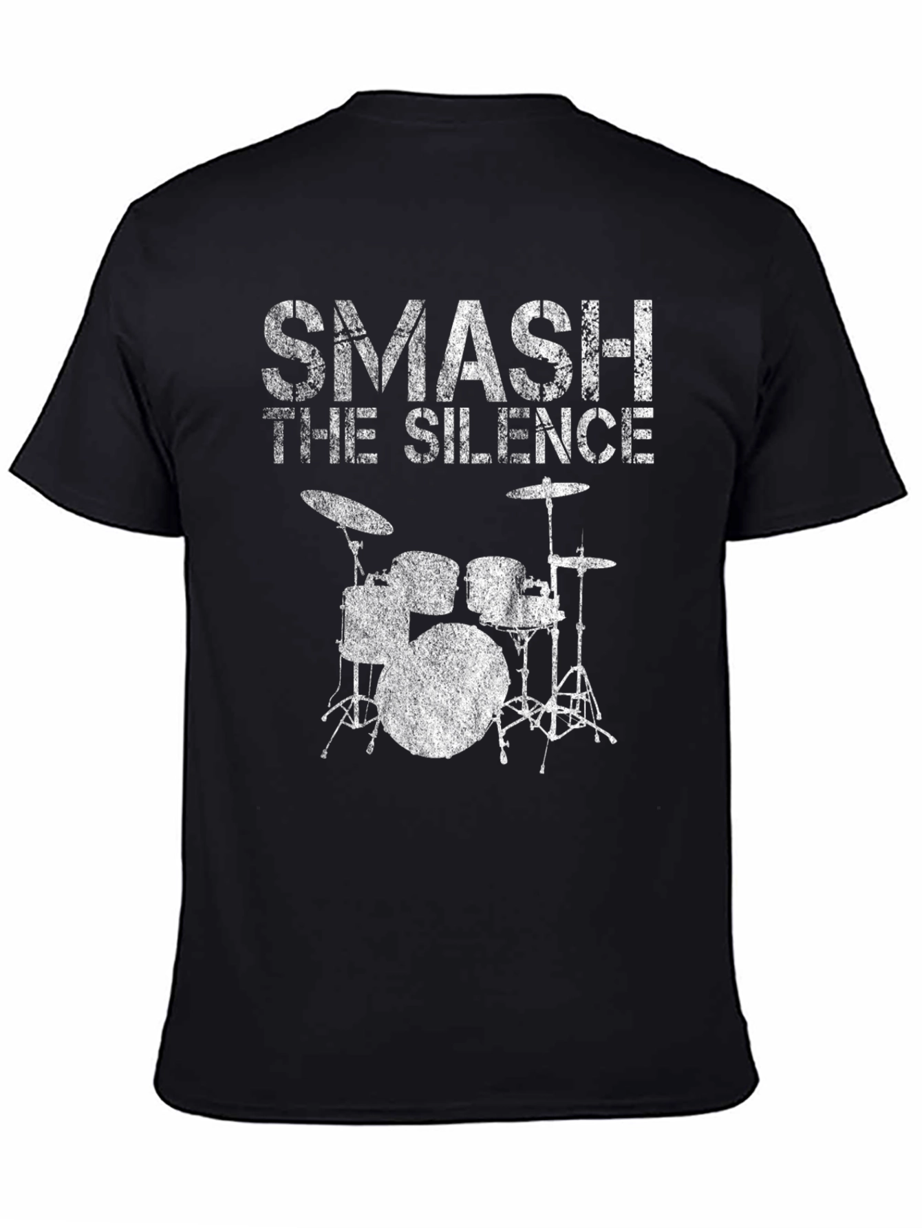 Black Smash the Silence Drum Set Black Graphic T-Shirt view 4