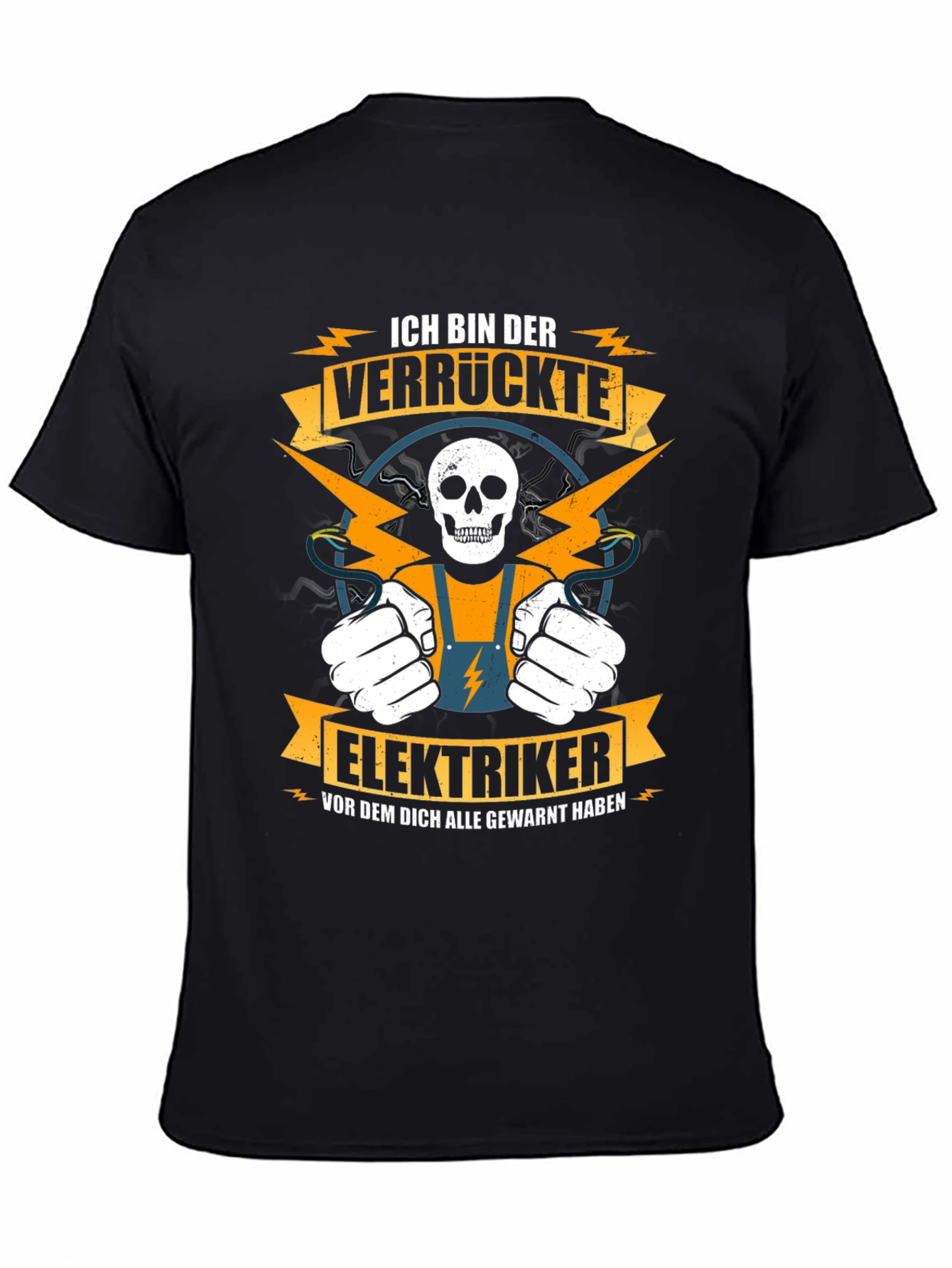 Black Crazy Electrician T-Shirt - Funny Skull Design view 4