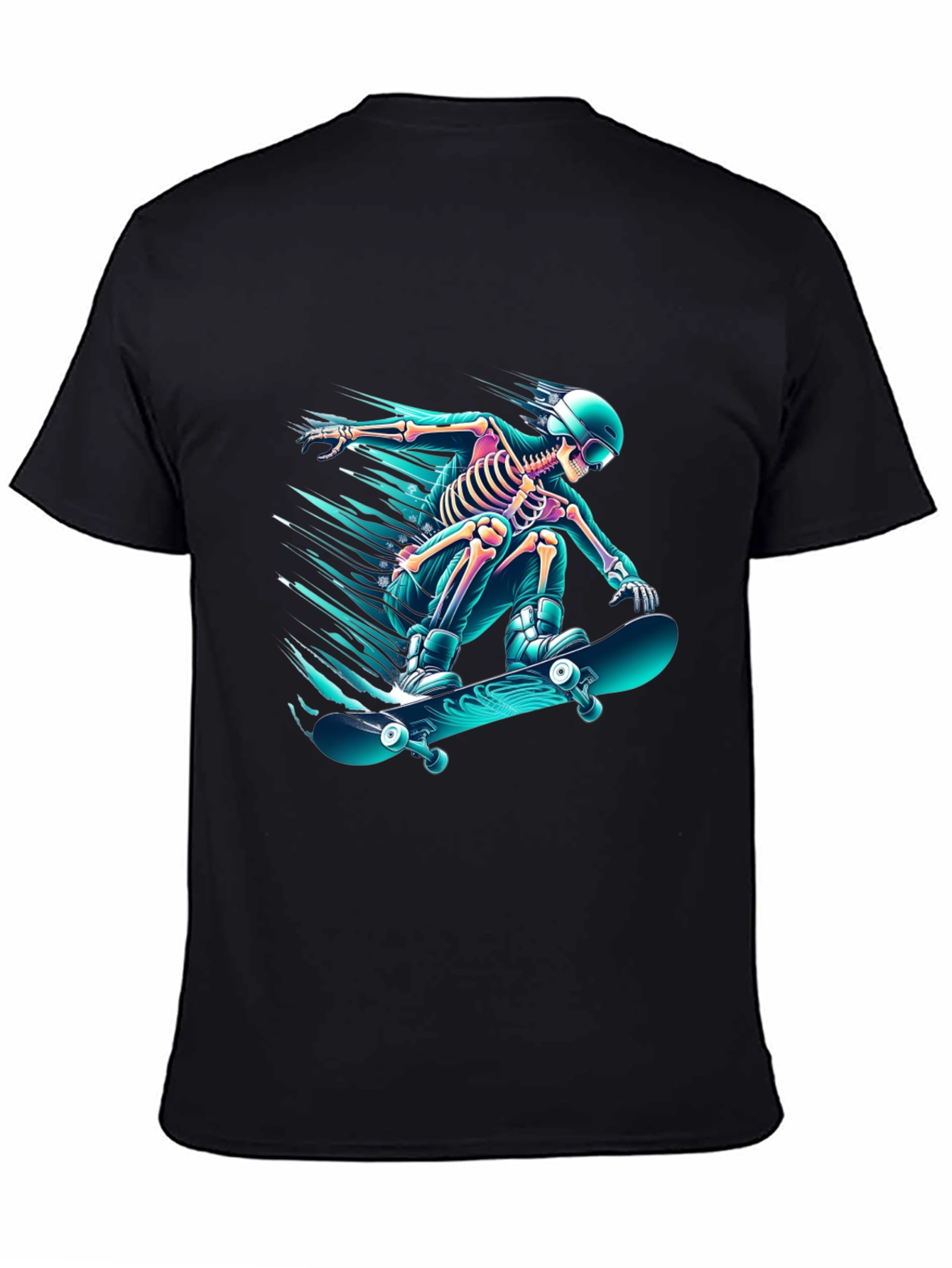 Black Skateboarding Skeleton Graphic Tee - Black Cotton Shirt view 4