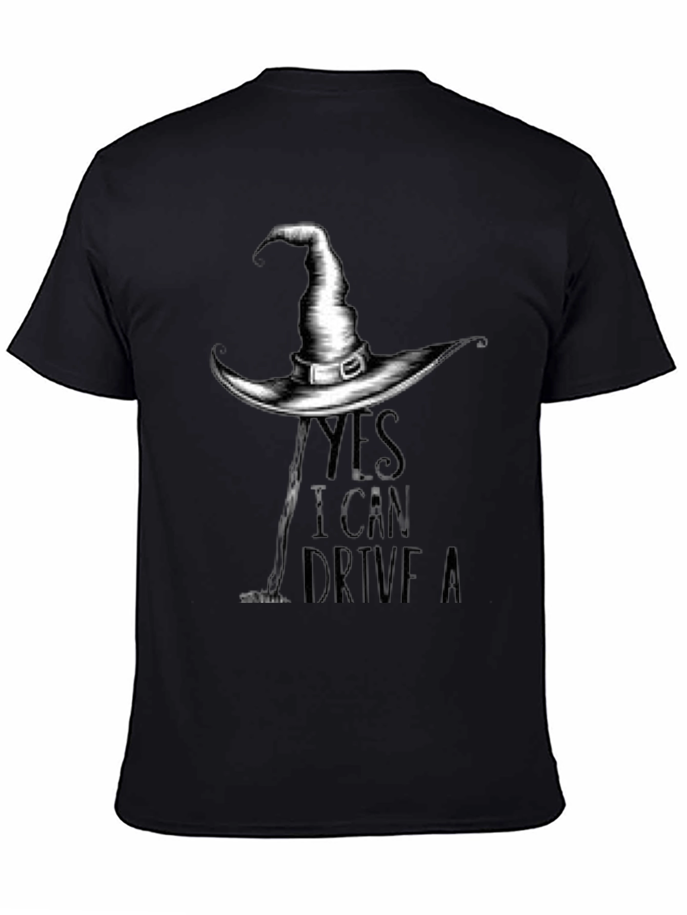 Black Witch Hat T-Shirt - Yes I Can Drive A Stick Tee view 4