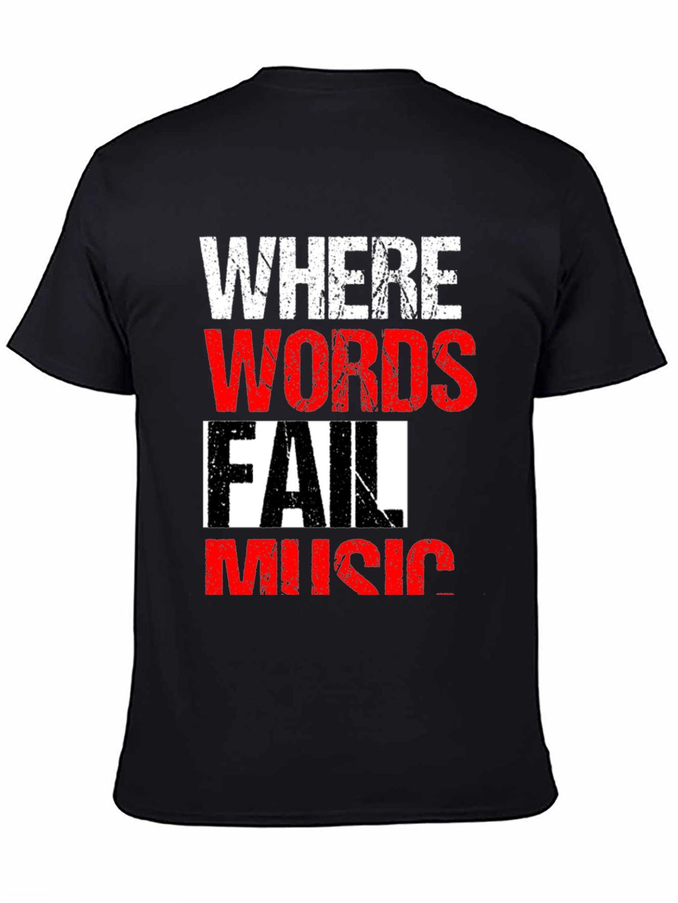 Black Where Words Fail Music Men's Black T-Shirt view 4