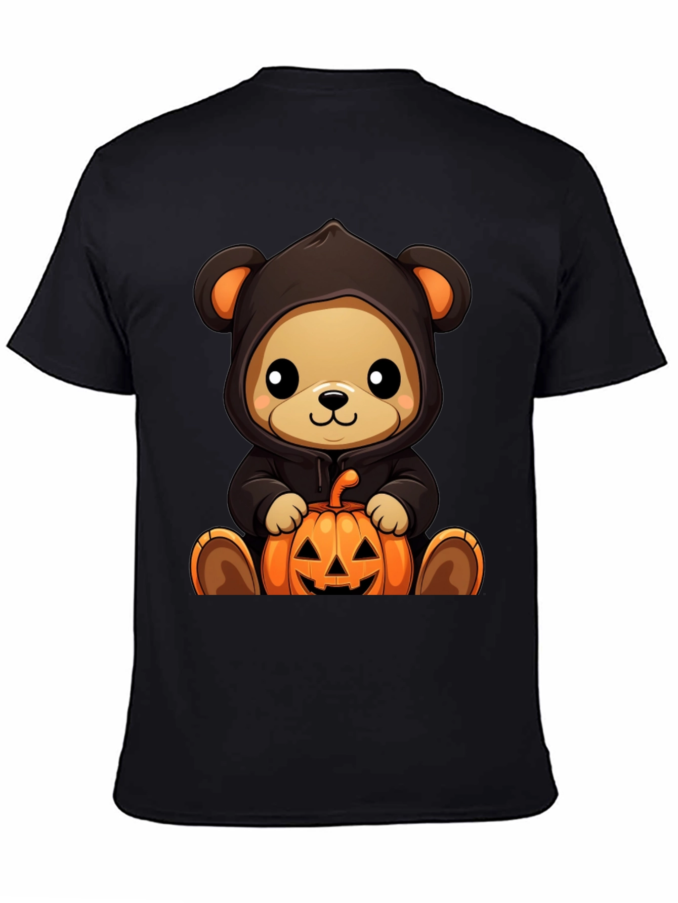 Black Halloween Teddy Bear Pumpkin T-Shirt view 4